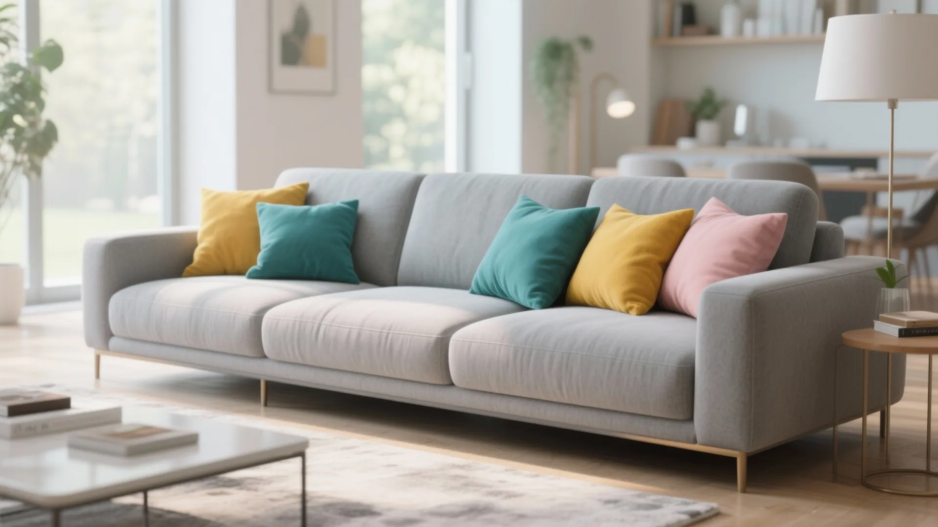 8. Grey Sofa with Colorful Cushions