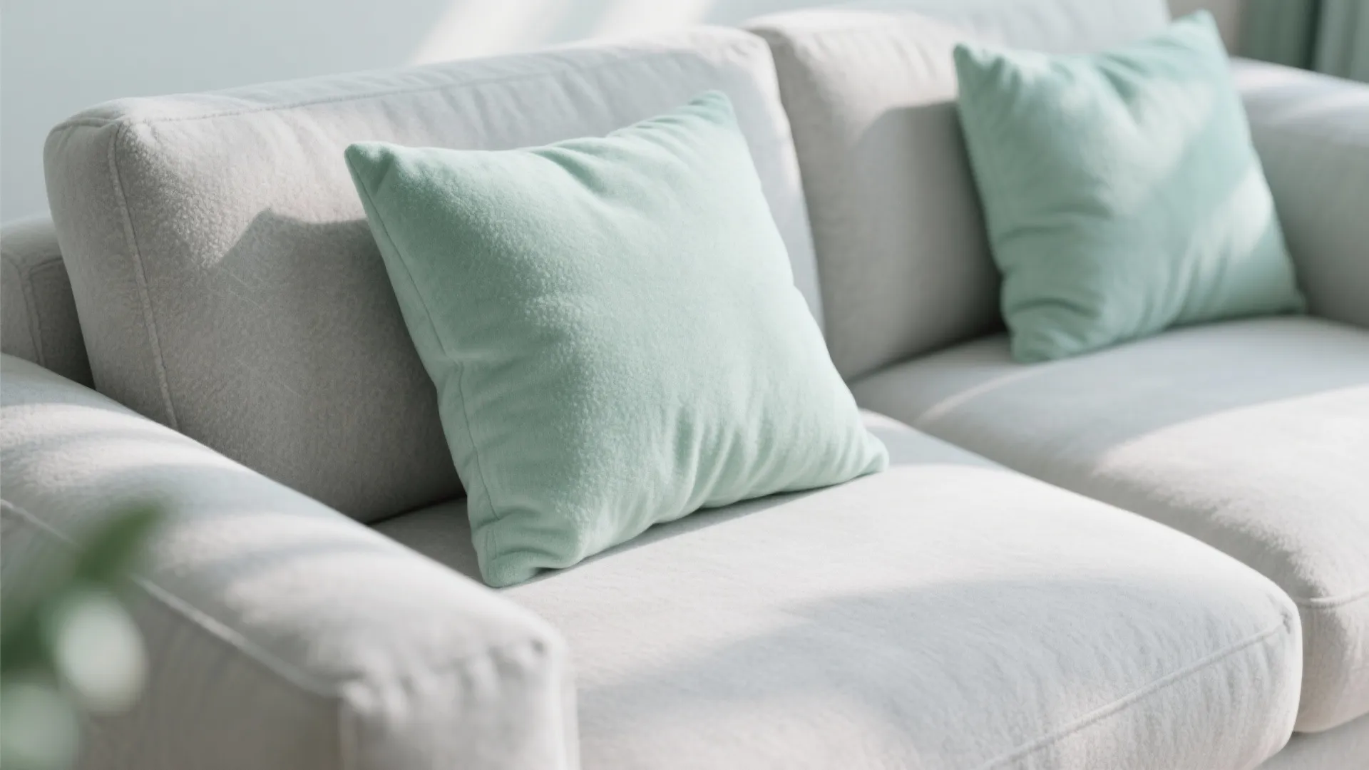2. Grey Sofa, Mint Cushions