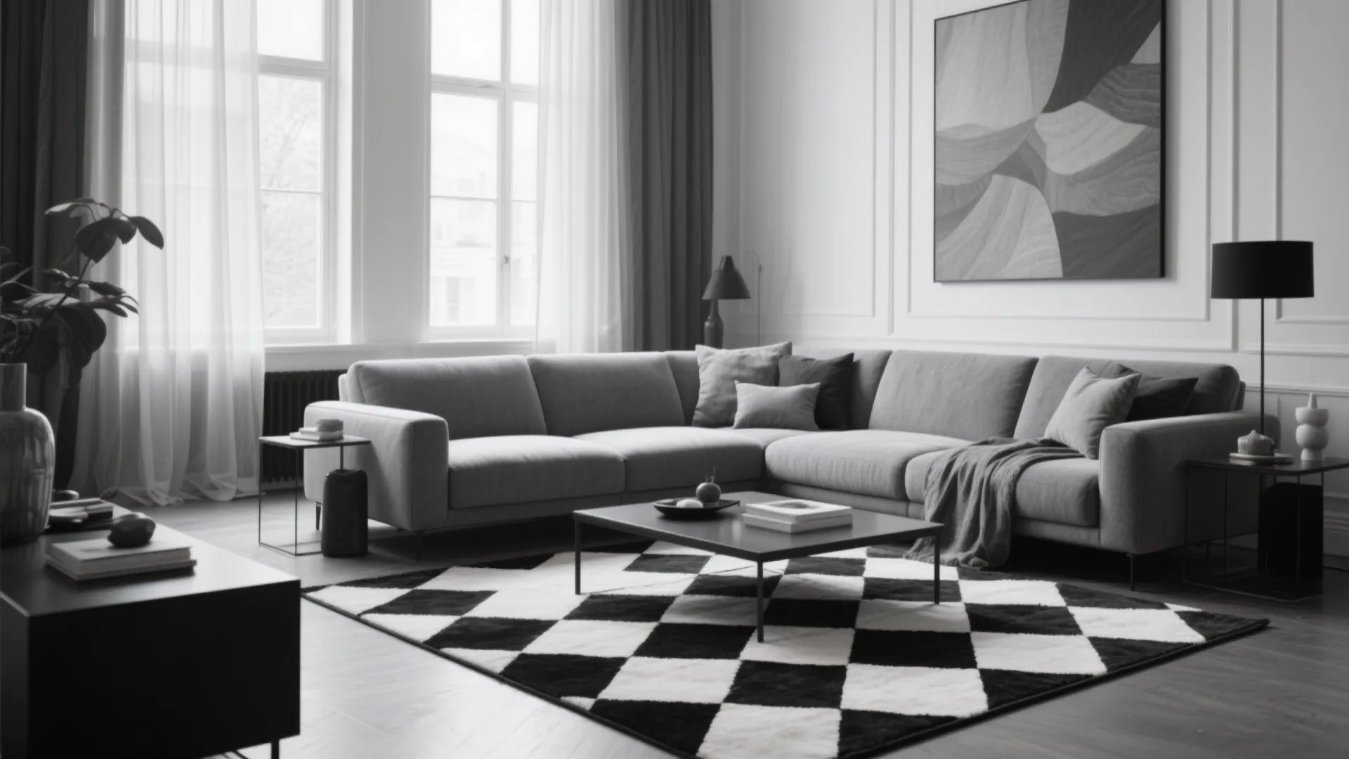 7. Monochrome with a Statement Rug