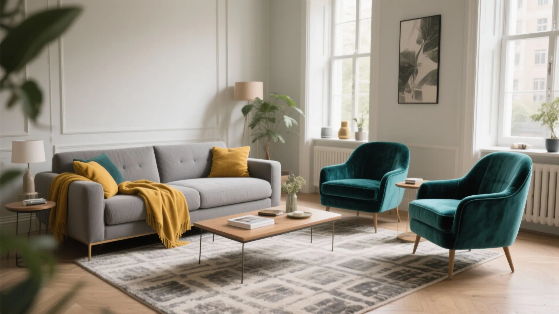 2. Pops of Mustard and Teal