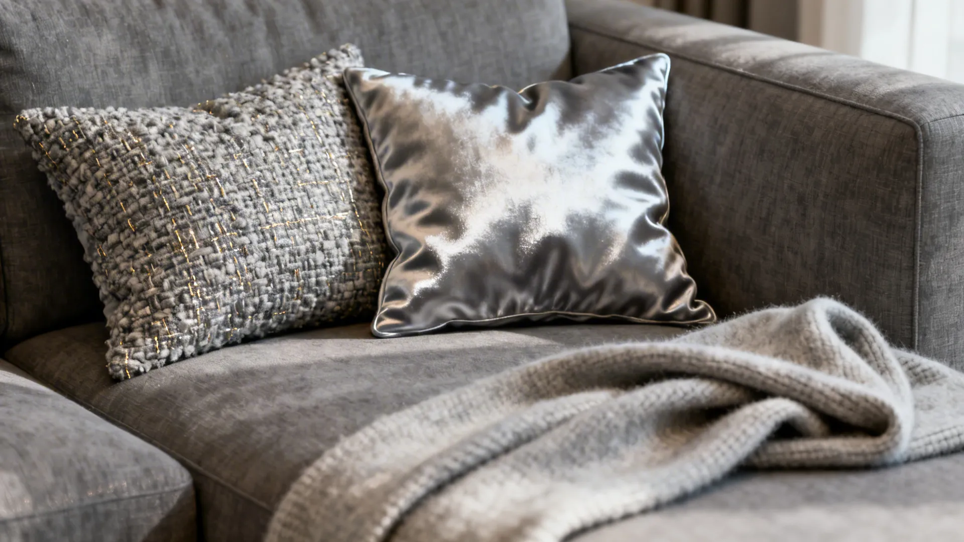 2. Grey Sofa, Silver Textiles