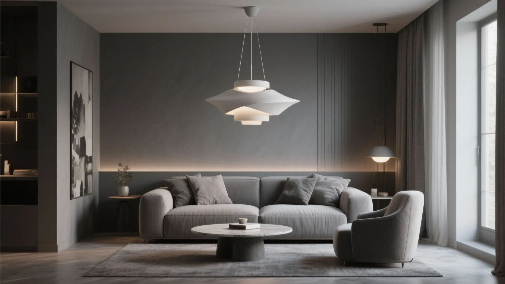 10. Grey Layers with Statement Lighting