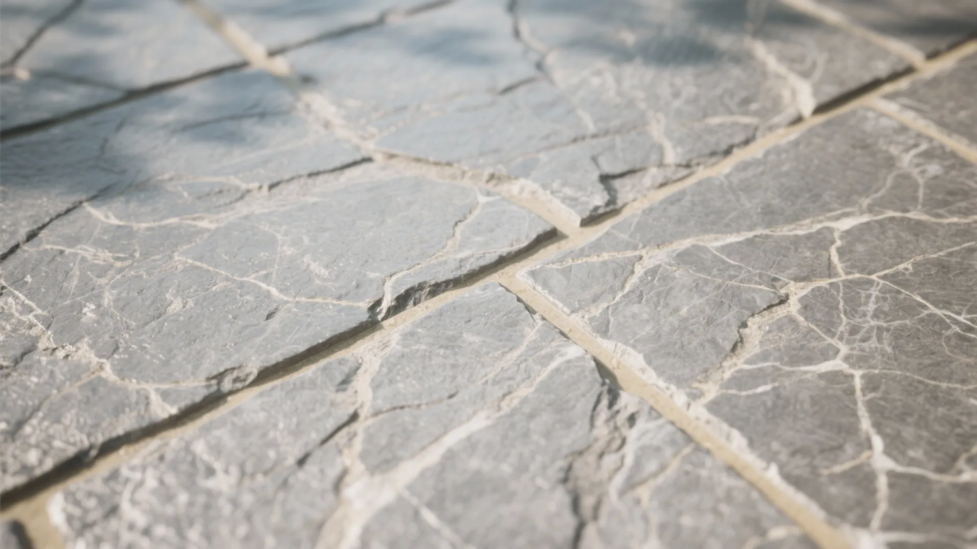 2. Grey stone tiles with beige grout for texture