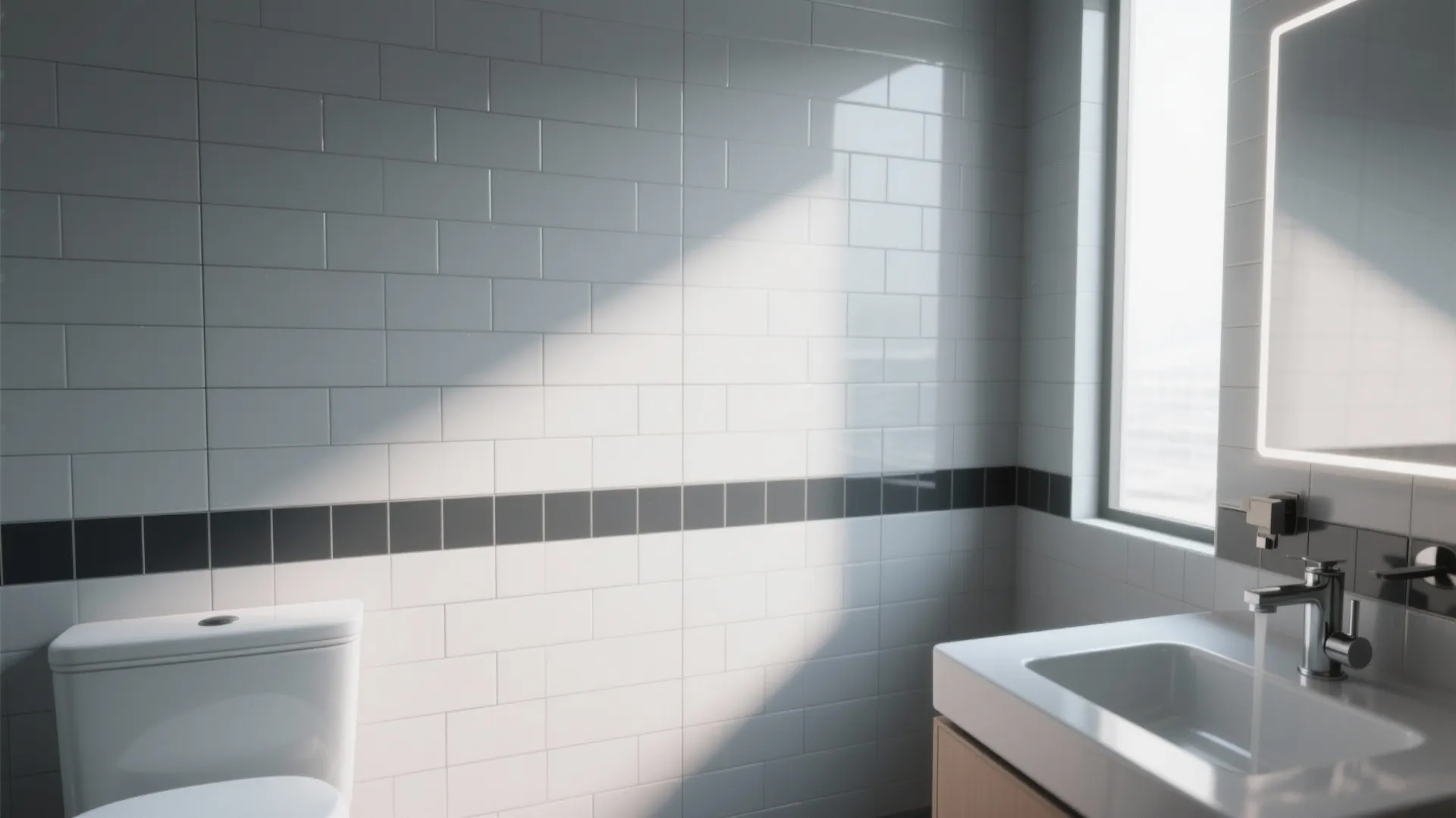 Grey Subway Tiles with Dark Grout