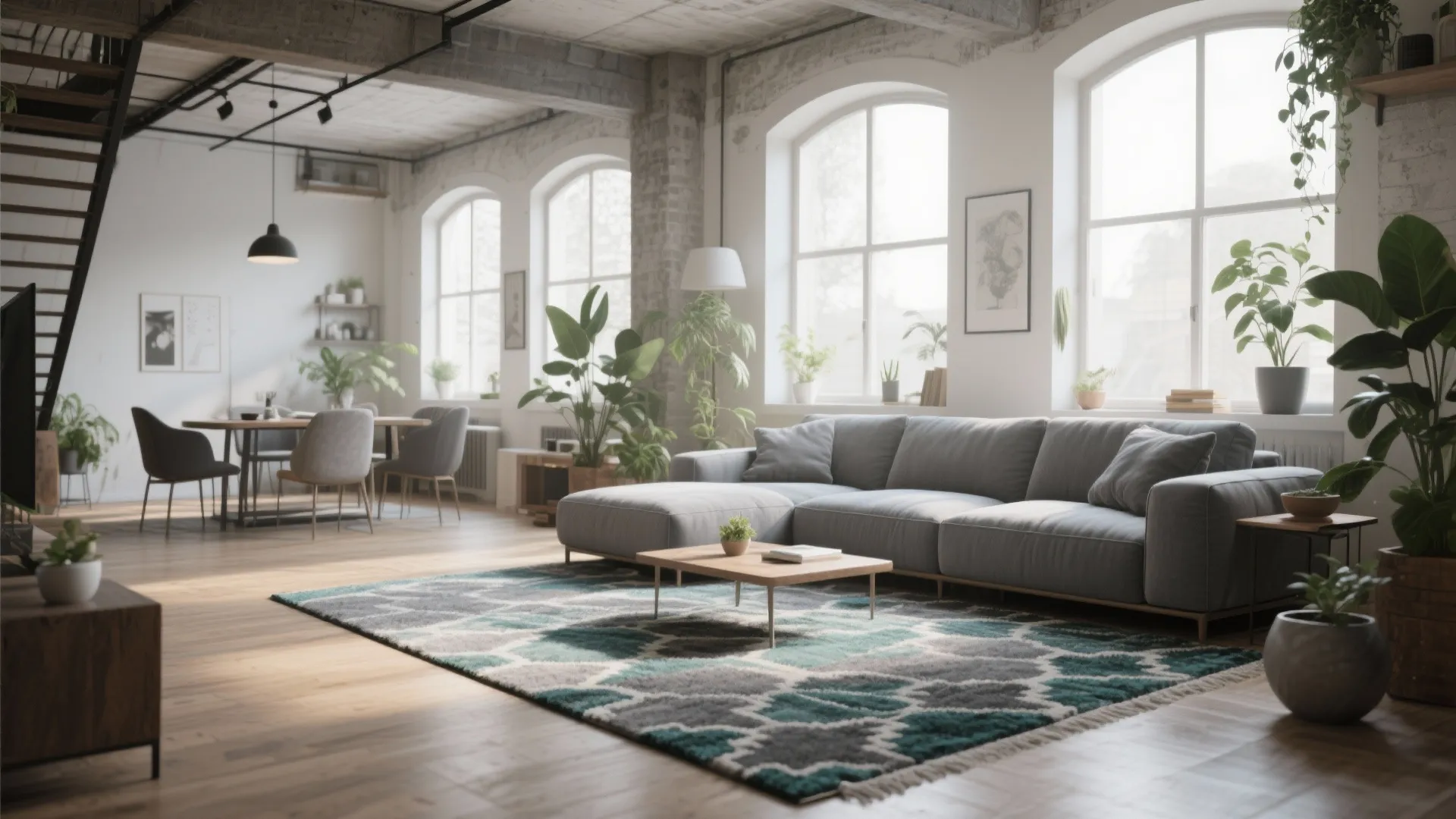 3. Grey and Teal Patterned Rug