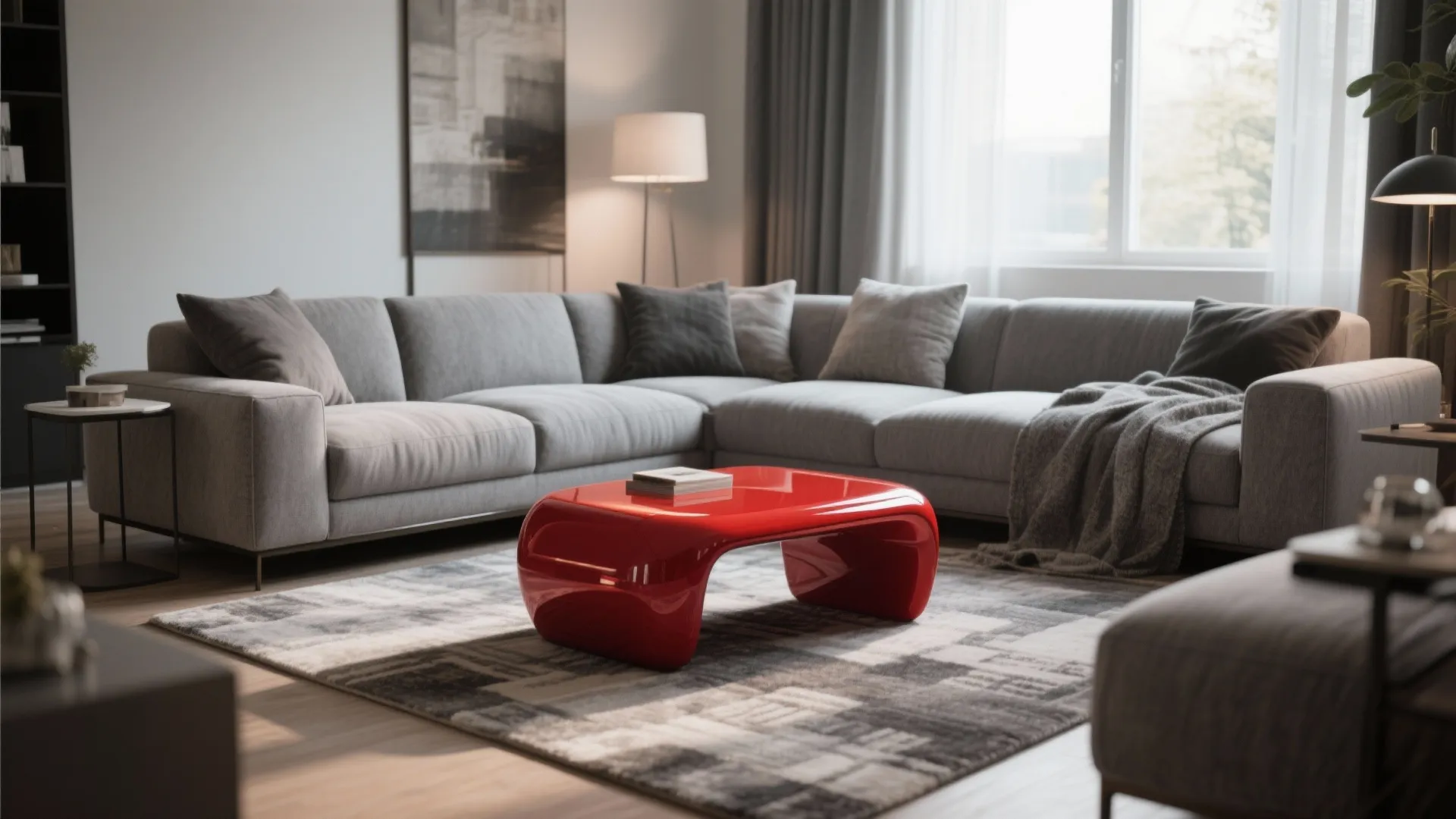 8. Layered Grey Textures with a Red Centerpiece