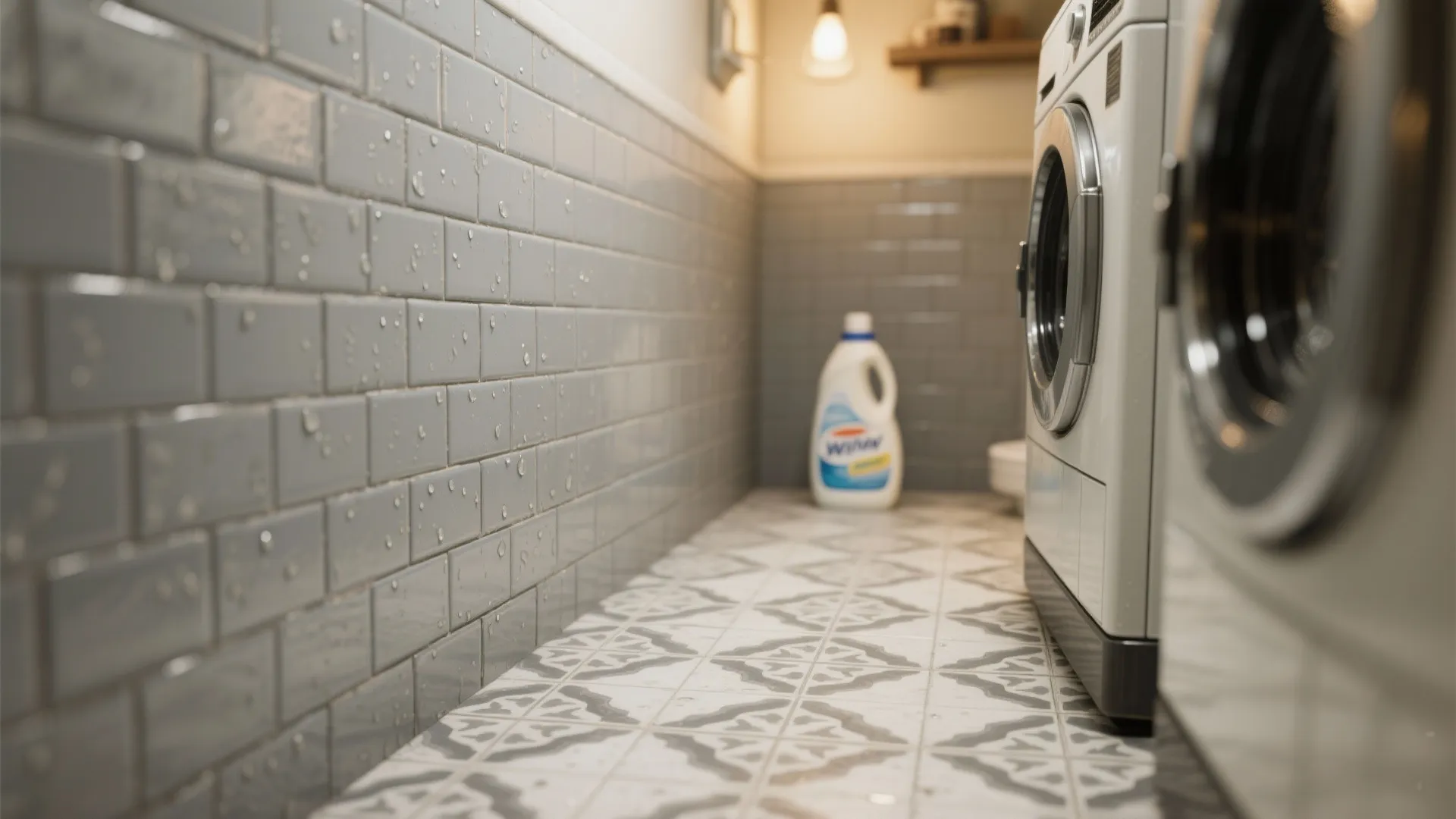 4. Grey Tiles and Patterned Floor for Interest