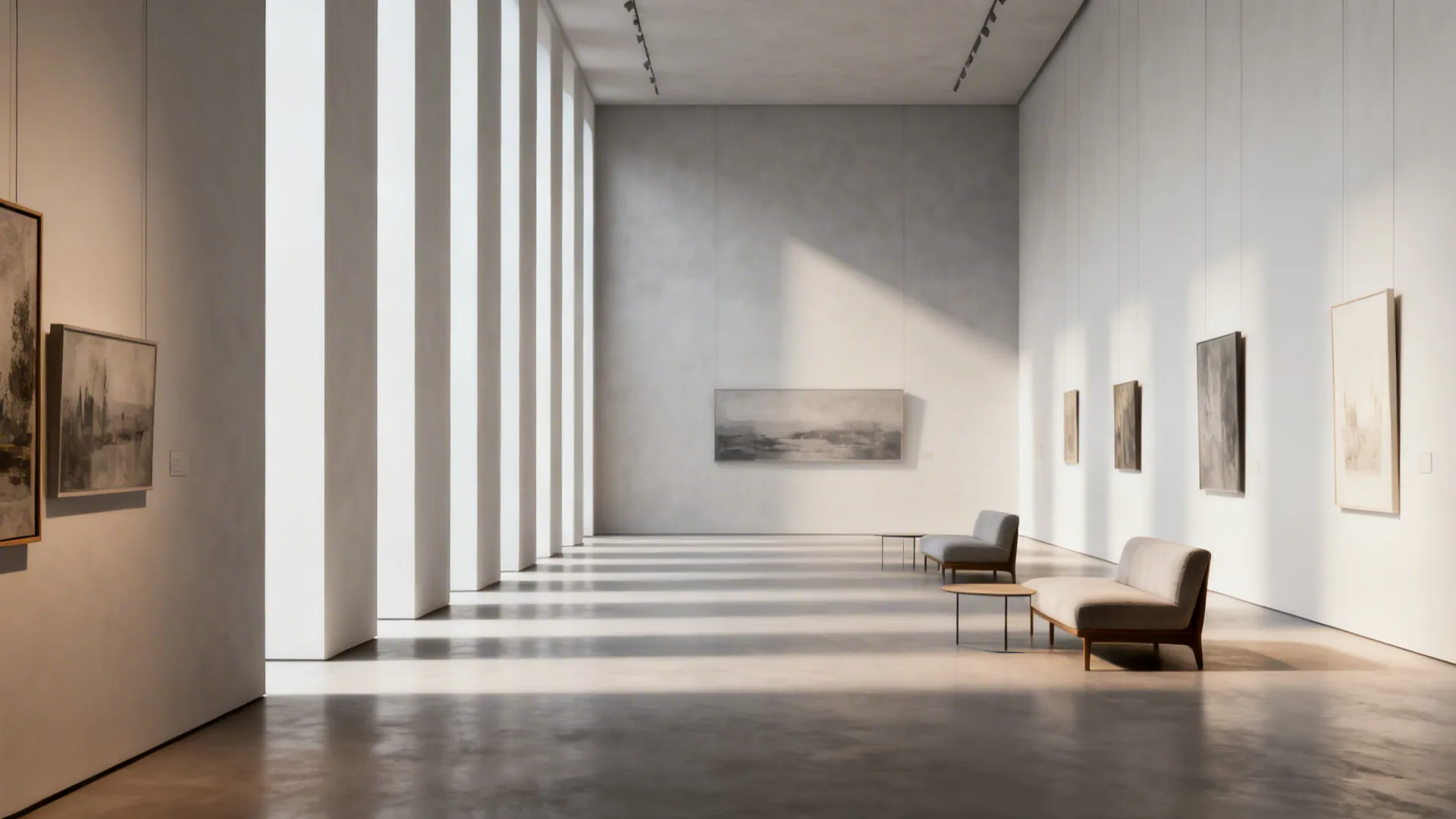 Living room wall with a subtle ombre gradient from grey to white elongating the space.