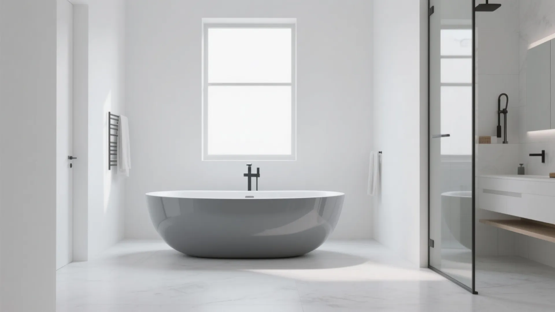 9. White Walls with Grey Freestanding Tub