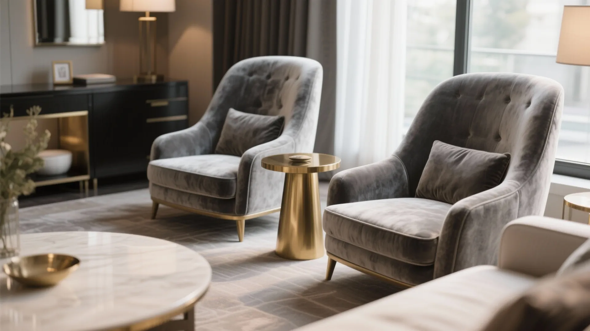 3. Luxurious Grey Velvet Armchairs