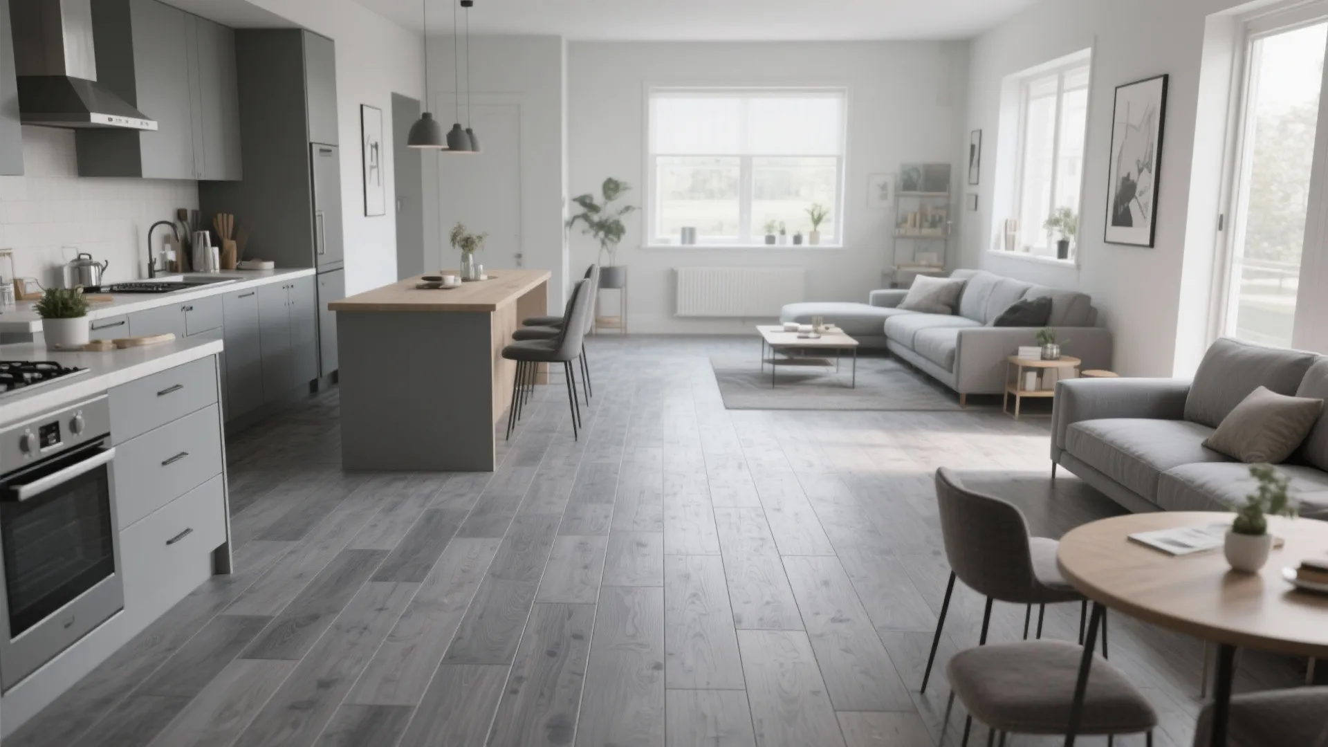 4. Grey vinyl plank for budget-friendly continuity