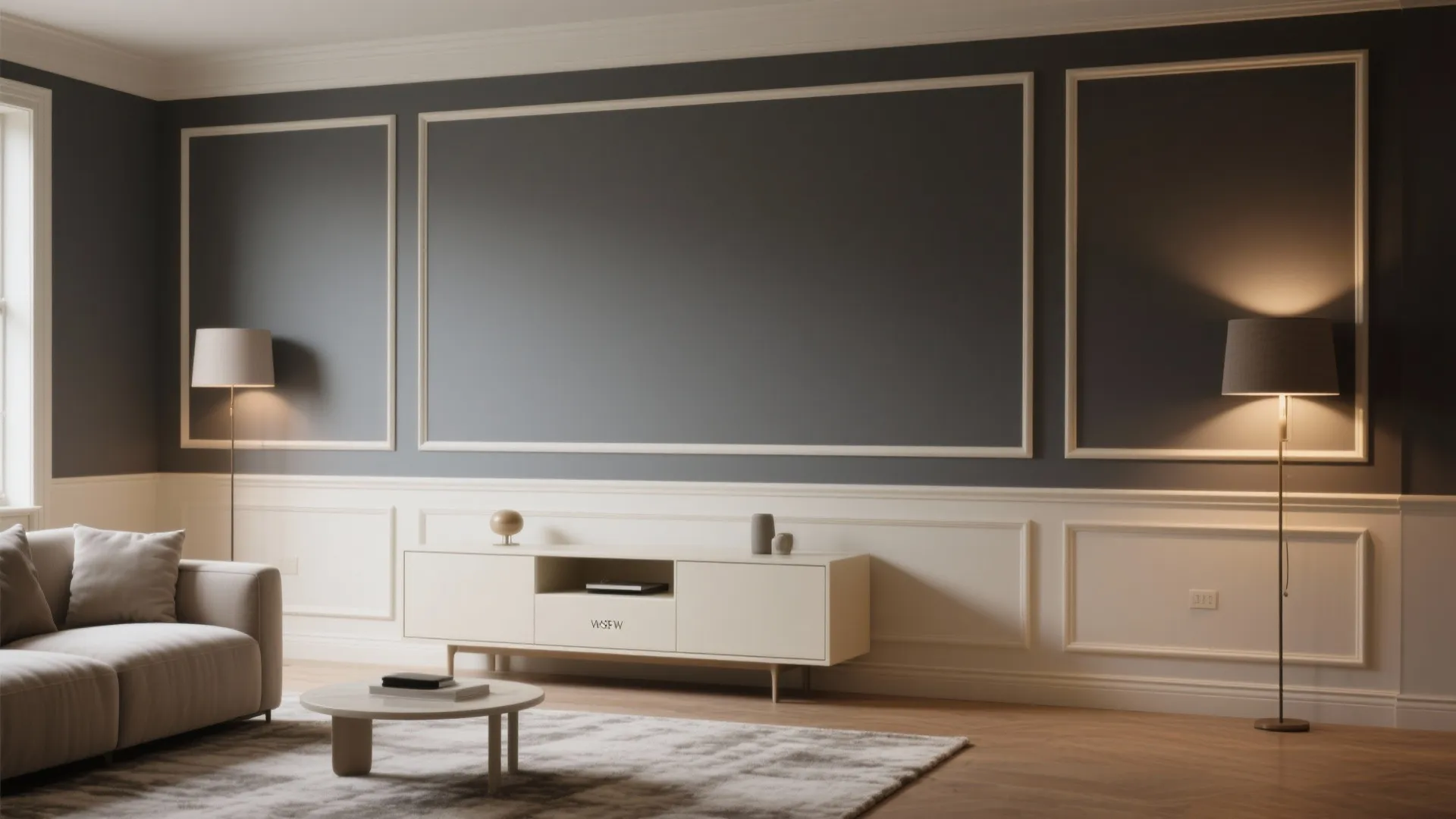 2. Grey Feature Wall with Cream Trim