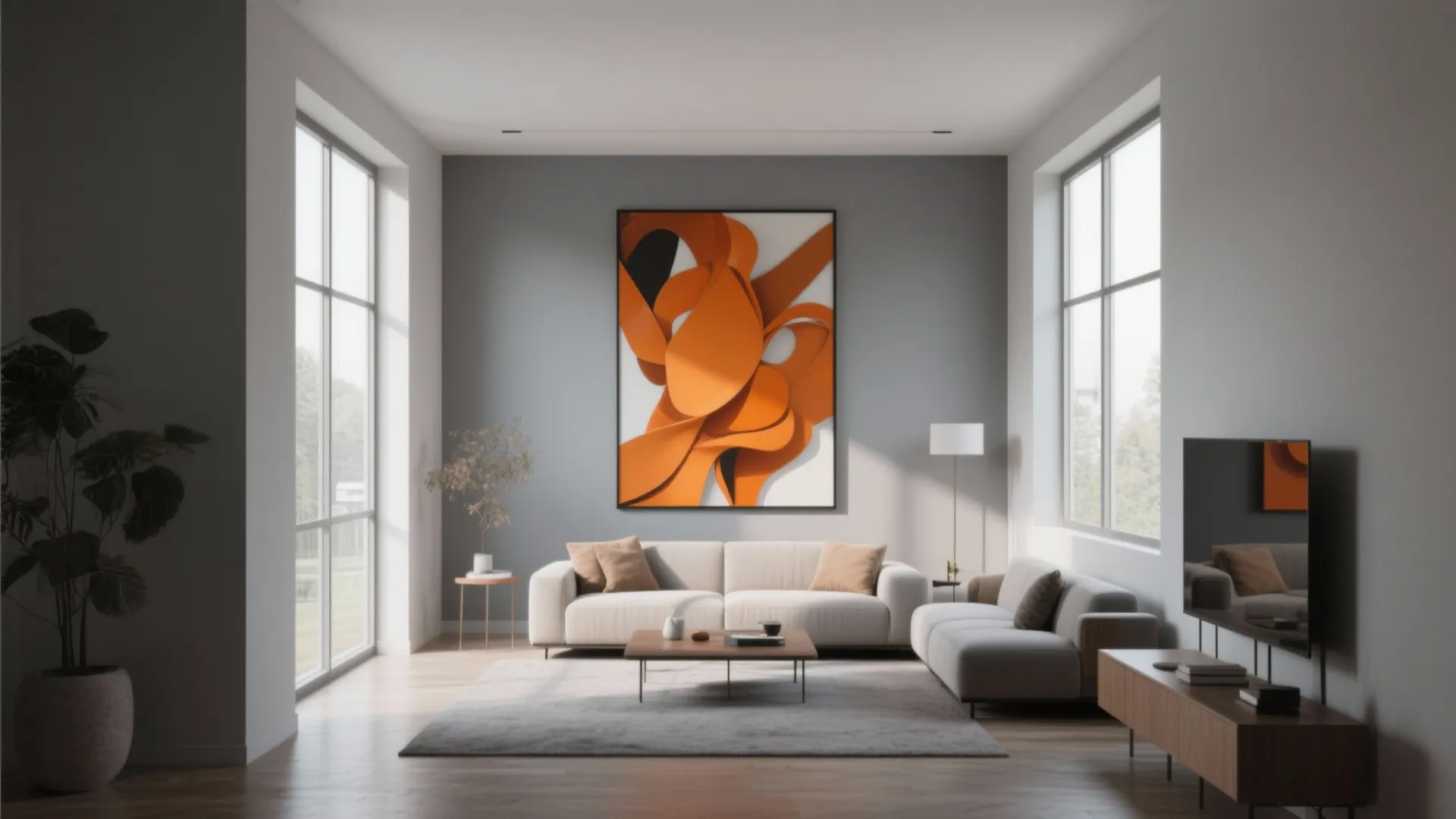 8. Grey Walls with Orange Art