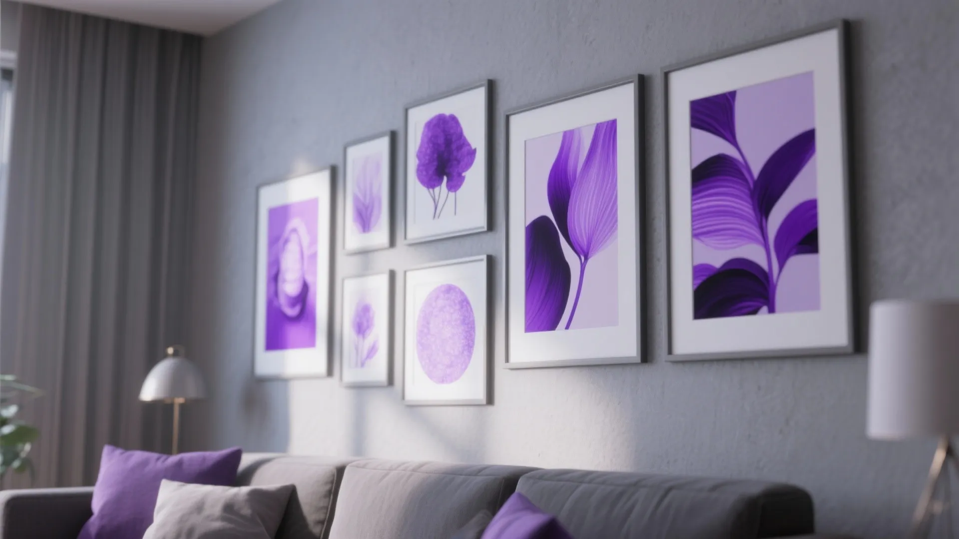 10. Grey Walls with Purple Artwork