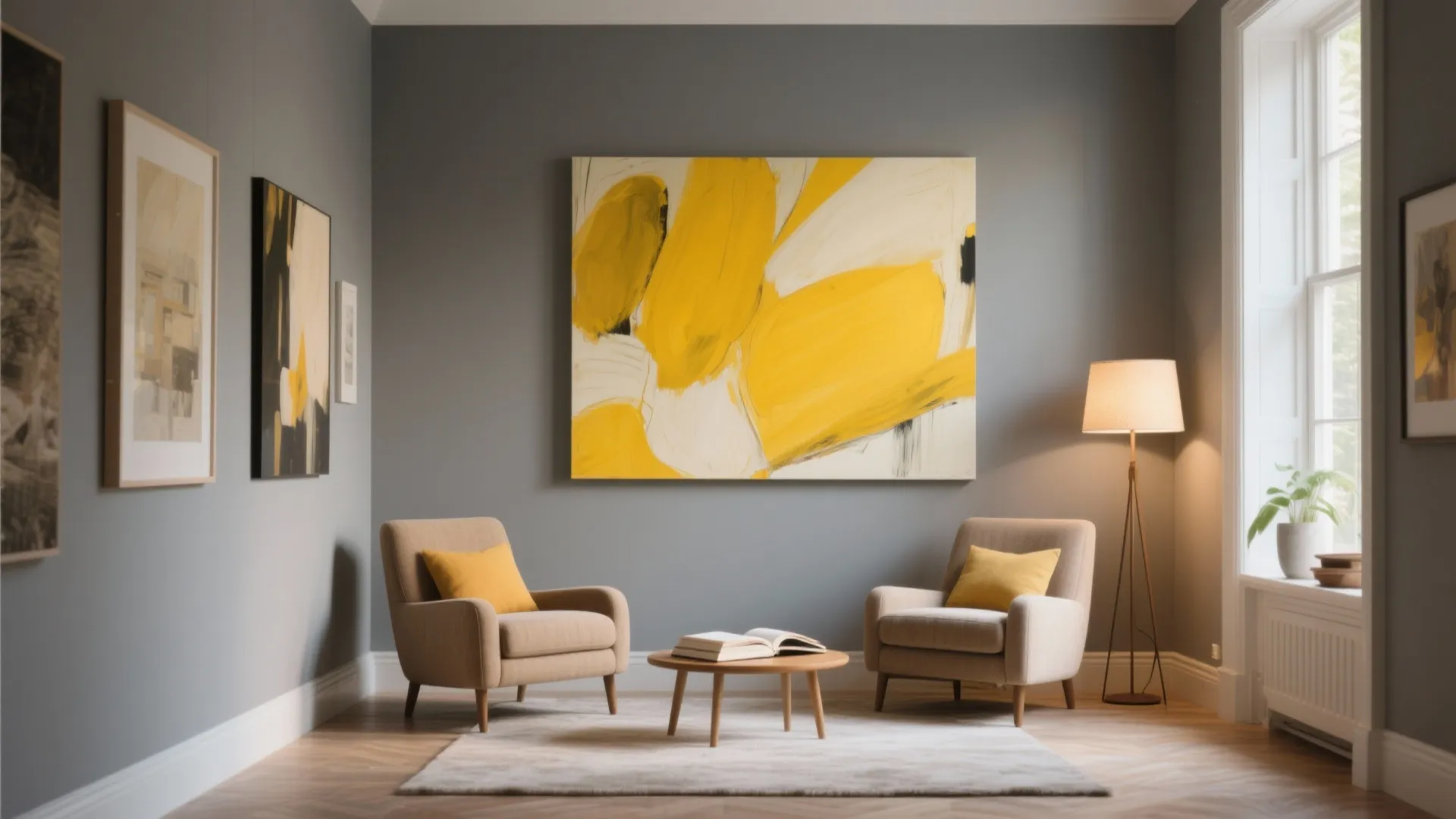 6. Grey Walls with Yellow Artwork