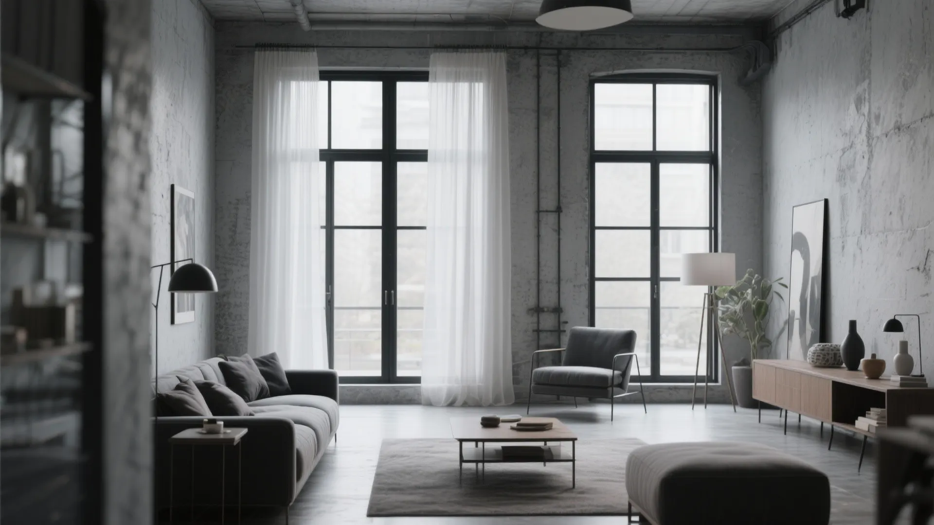 Grey Walls with Black Window Frames