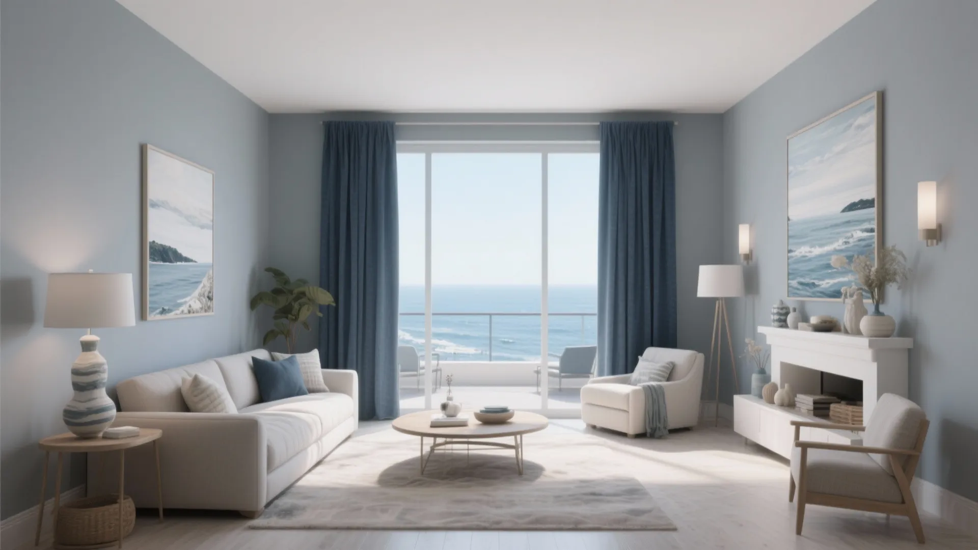 4. Grey Walls with Navy Curtains