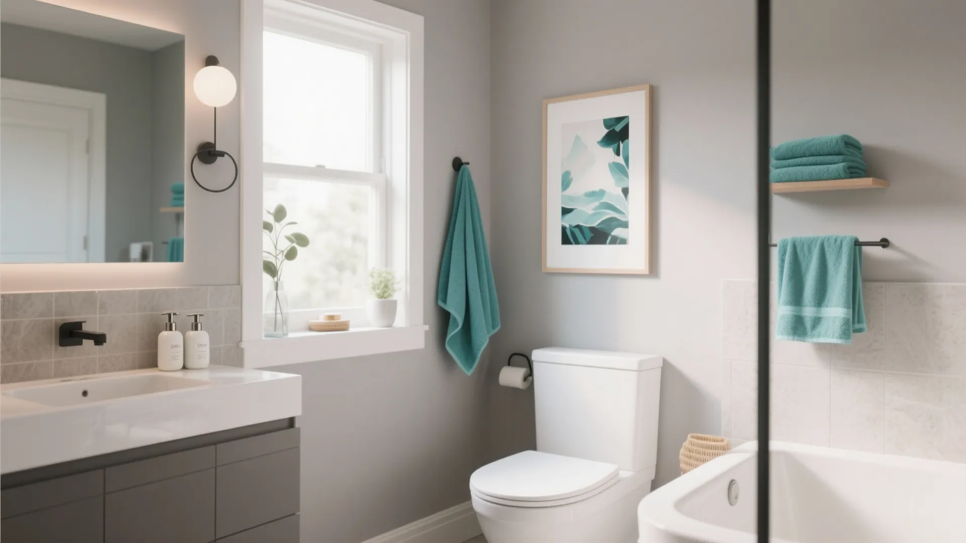 1. Soft Grey Walls with Teal Accents