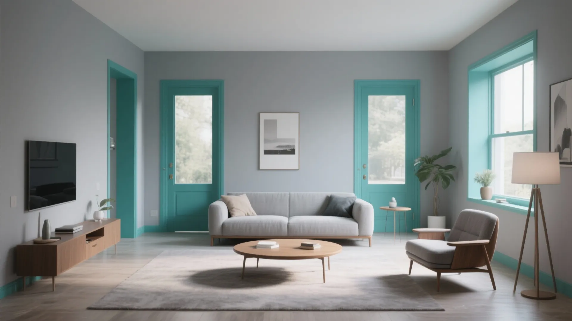 10. Grey Walls with Teal Trim
