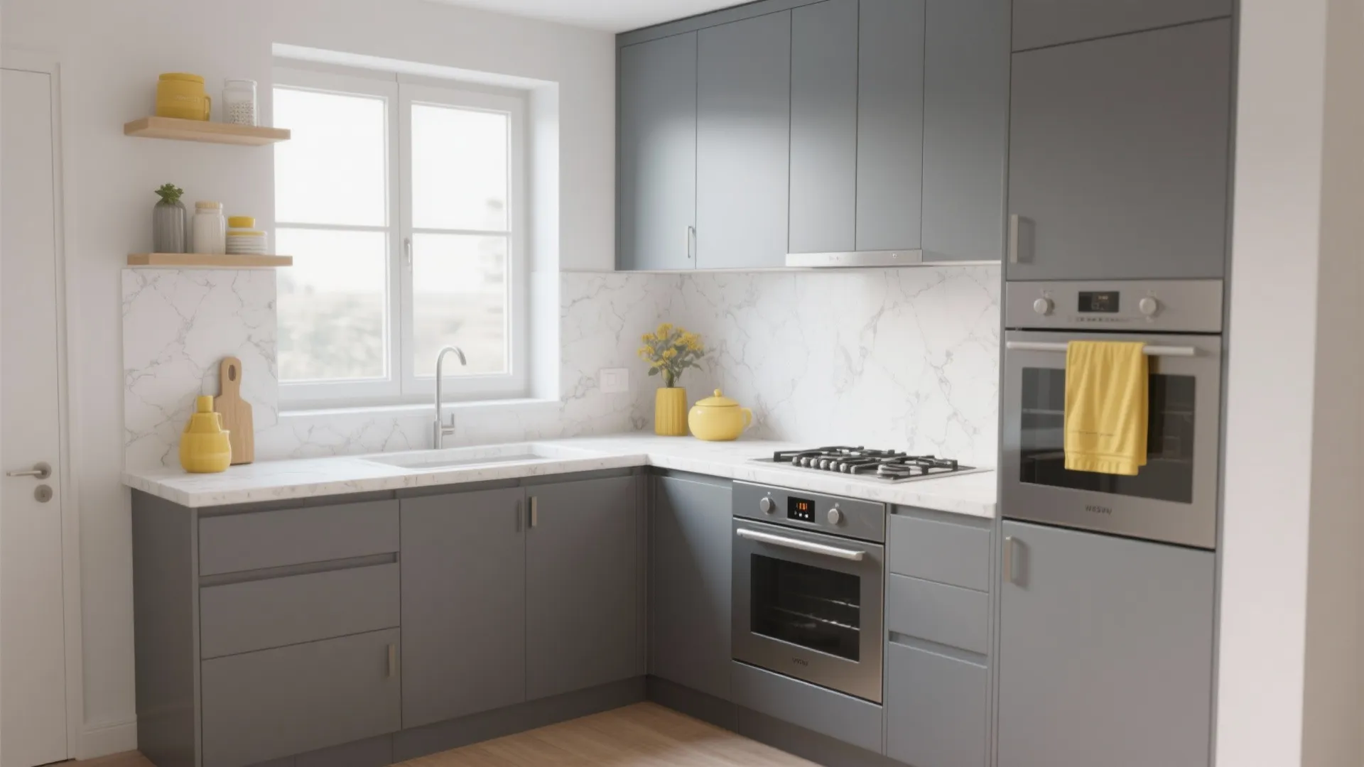 2. Grey Cabinets with White Countertops