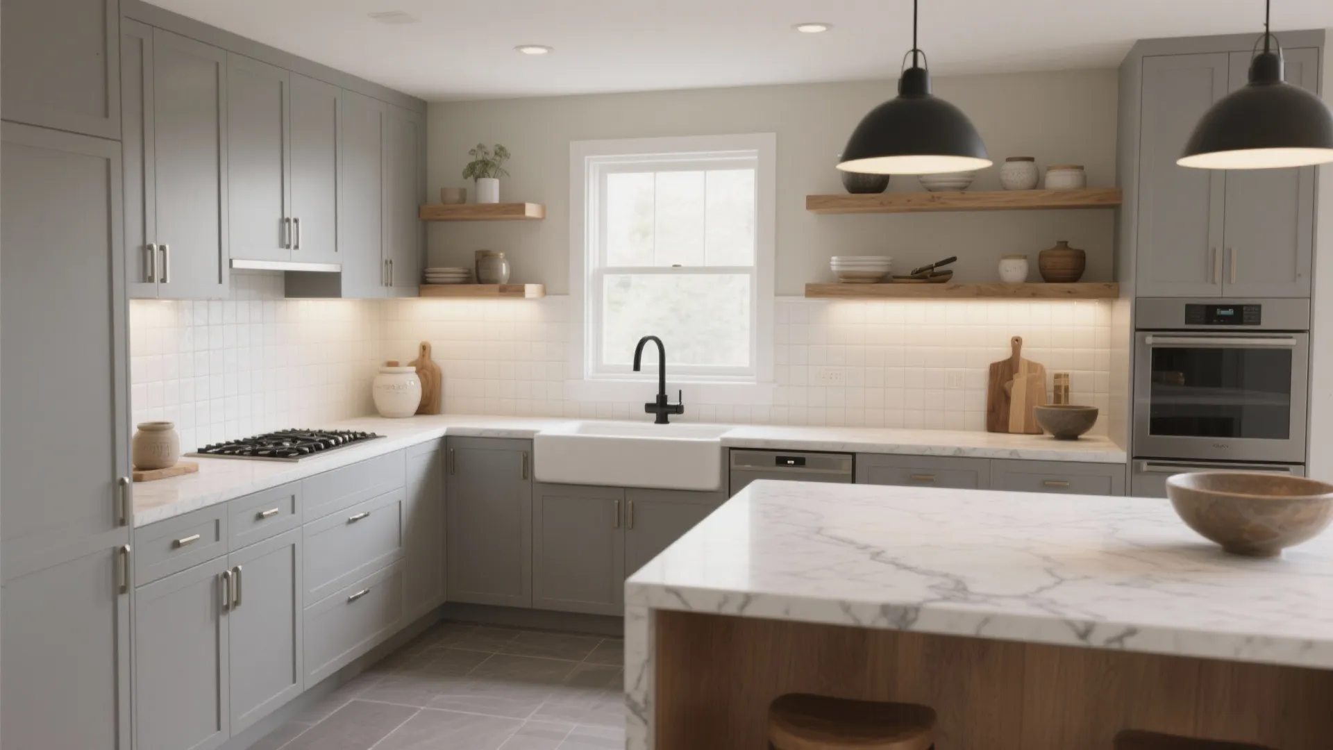 Grey Kitchen White Tiles: Bright, Elegant Makeover Ideas: 1 Minute to Elevate with Crisp Greys and Timeless Whites