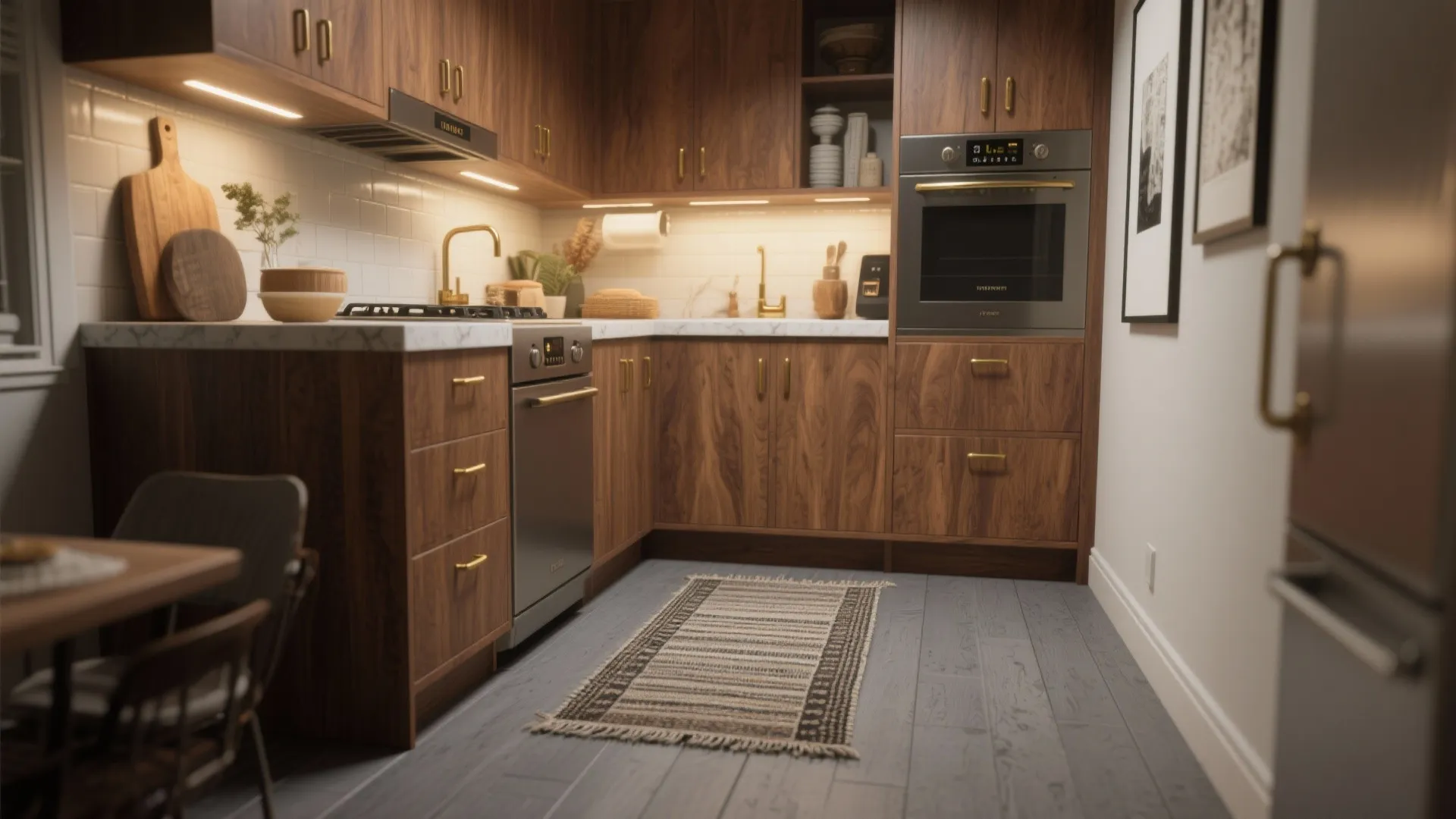 5. Grey under warm wood tones for cozy balance