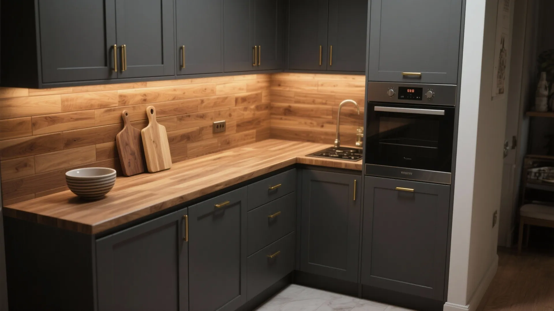 1. Contrast with Warm Wood Counters