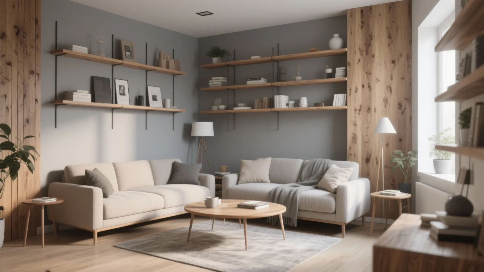 Grey with Natural Wood Elements