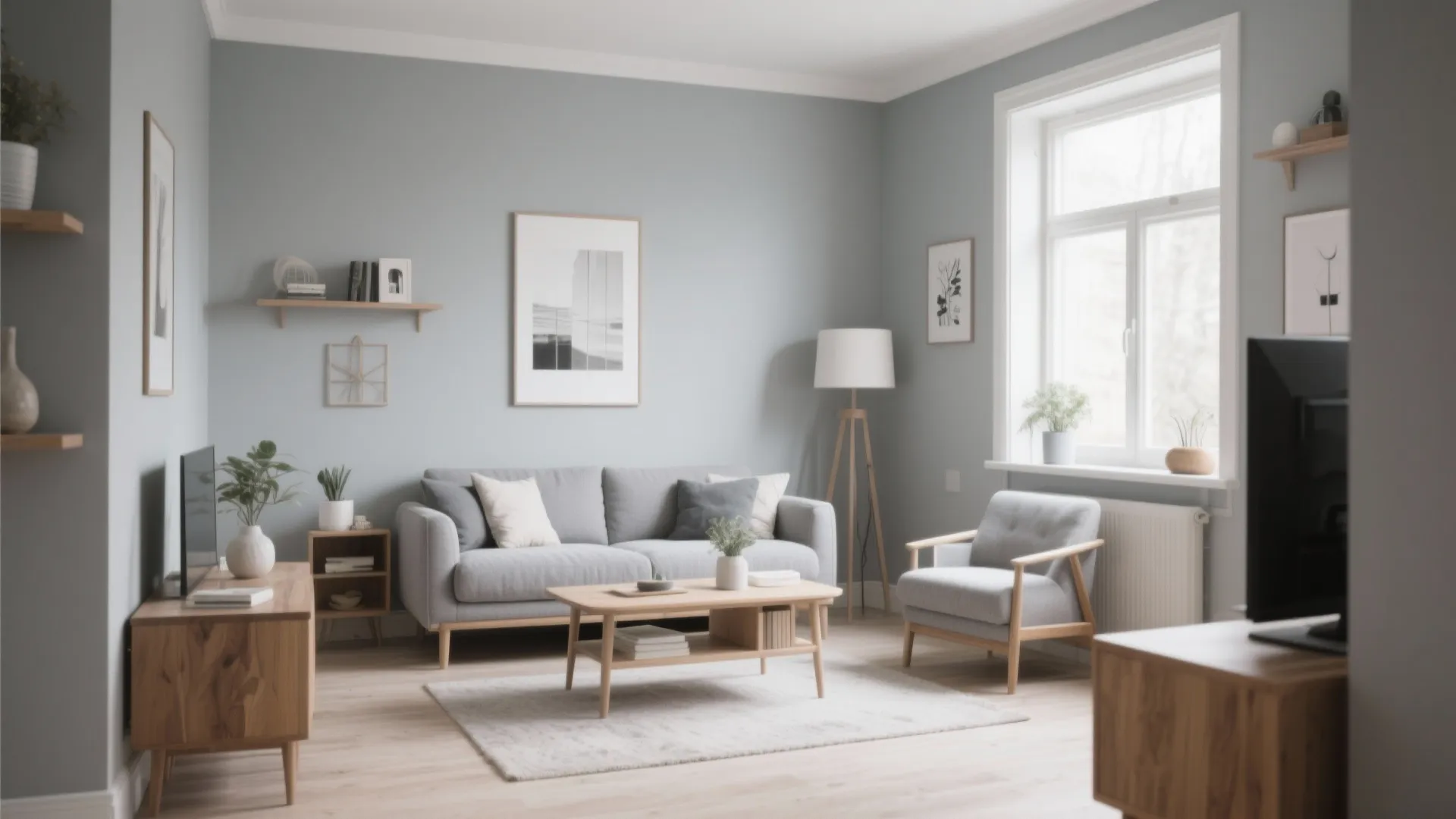 8. Grey and Natural Wood Harmony