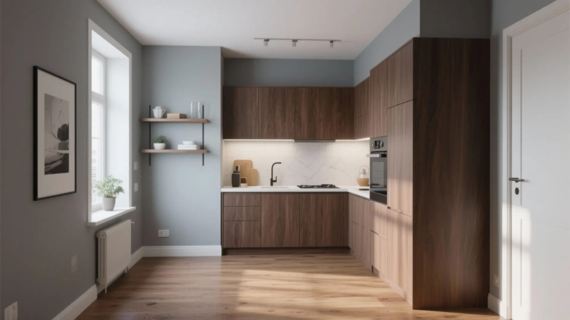 Minimalist Grey with Warm Wood Accents