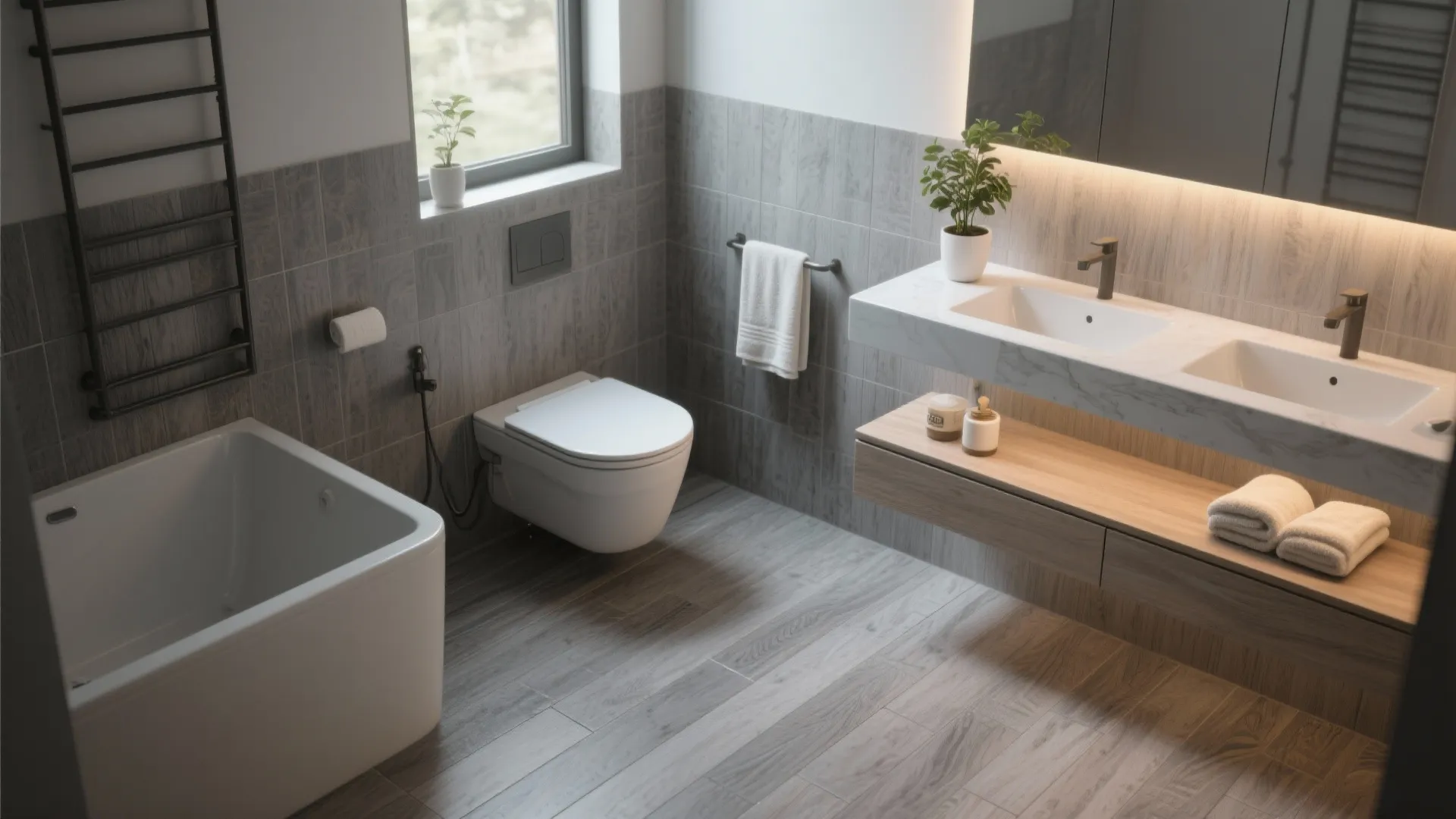 3. Grey wood-look porcelain planks