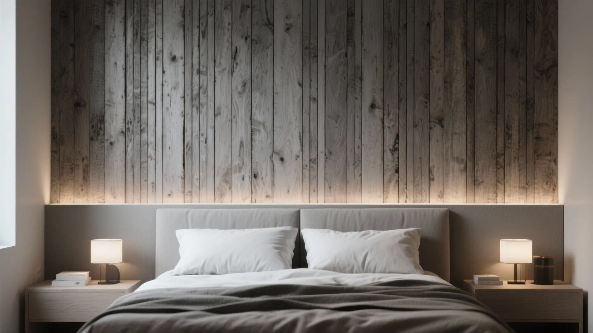 5. Statement accent wall with grey wood slats