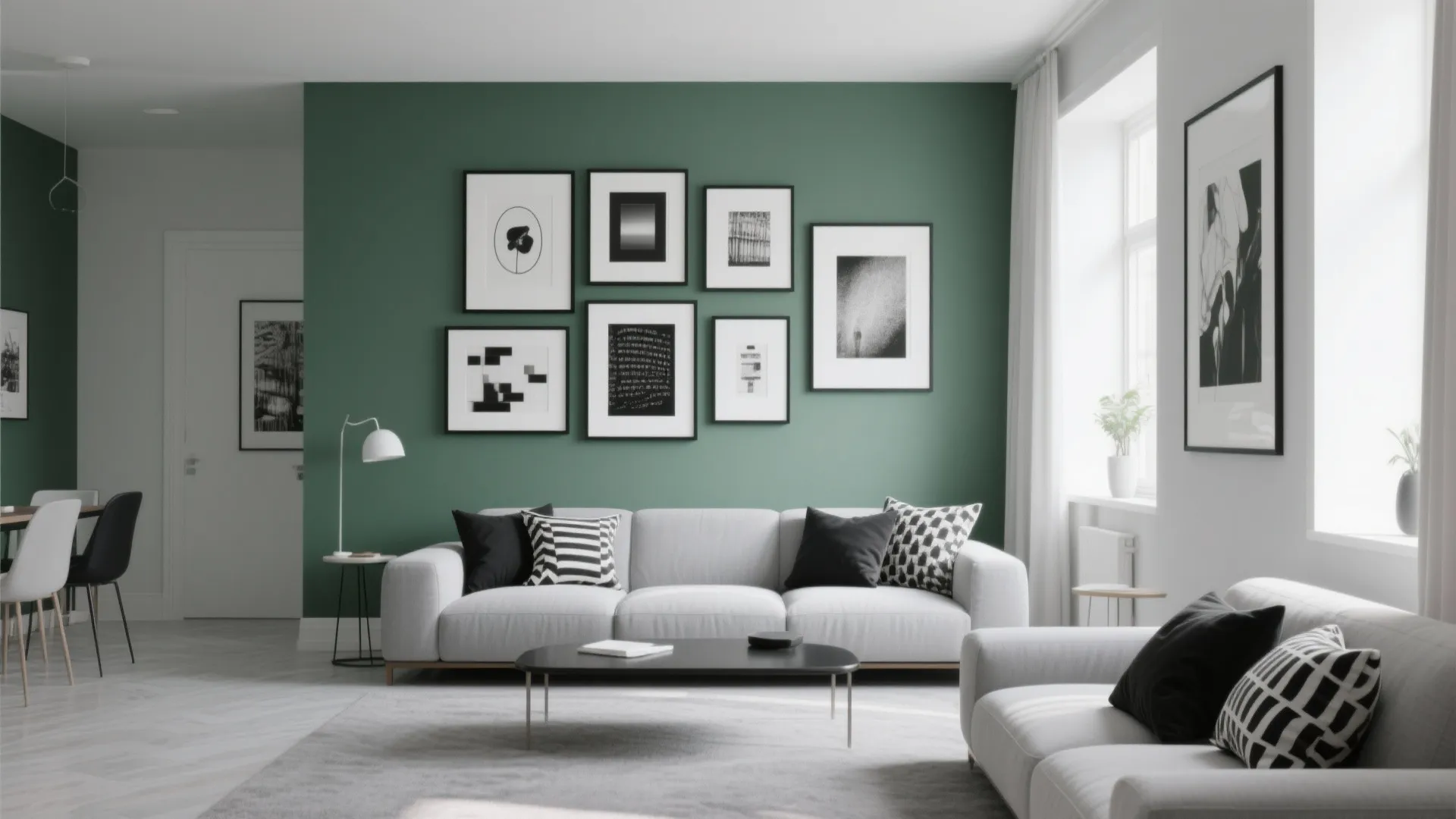 9. Grey Green + Black & White Art