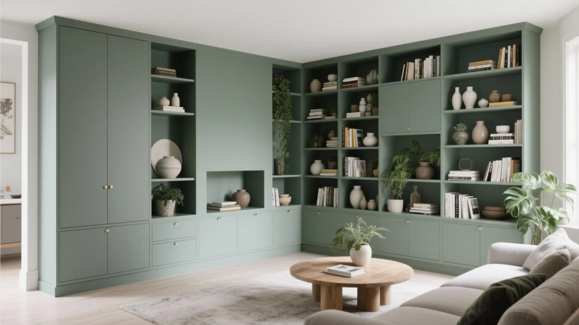 7. Grey Green Built-in Storage