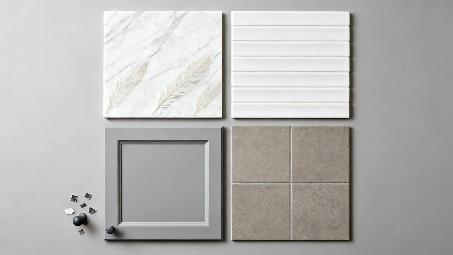 Veined White Quartz with Soft-Grey Cabinetry