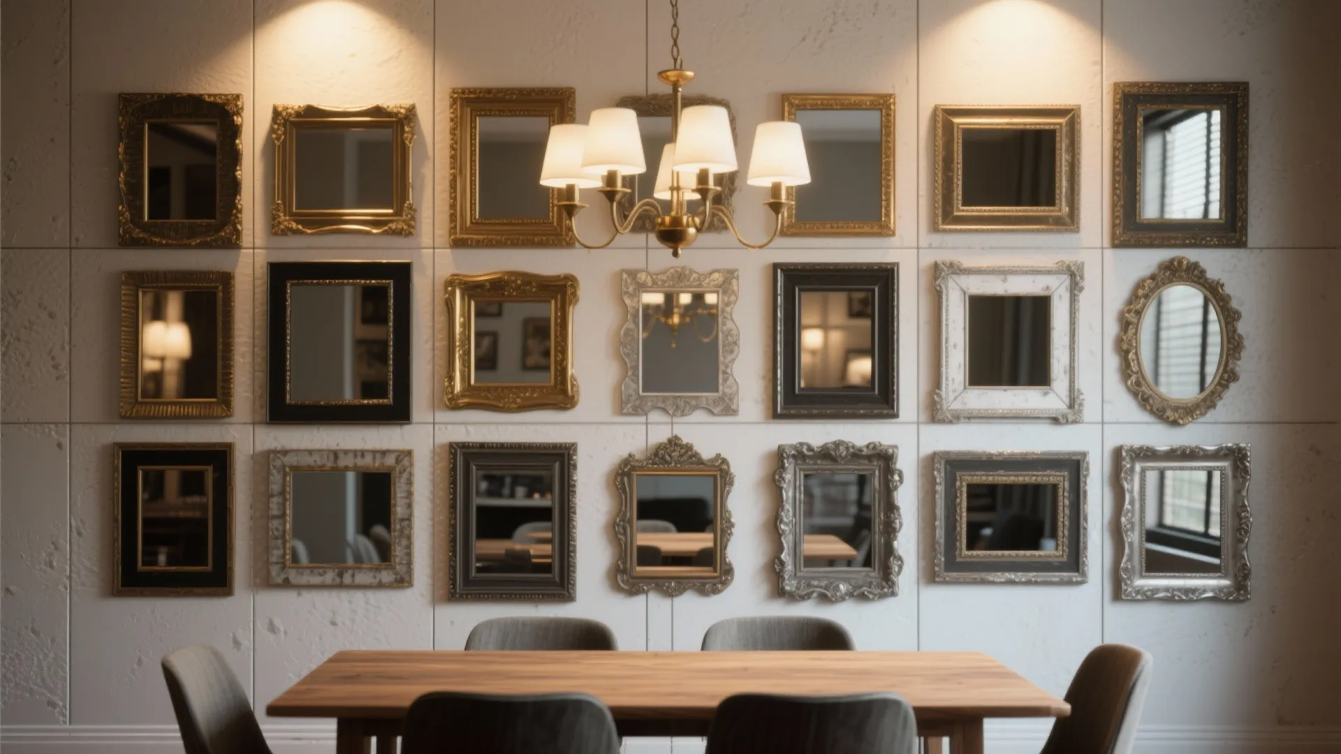 2. Grid of framed mirrors