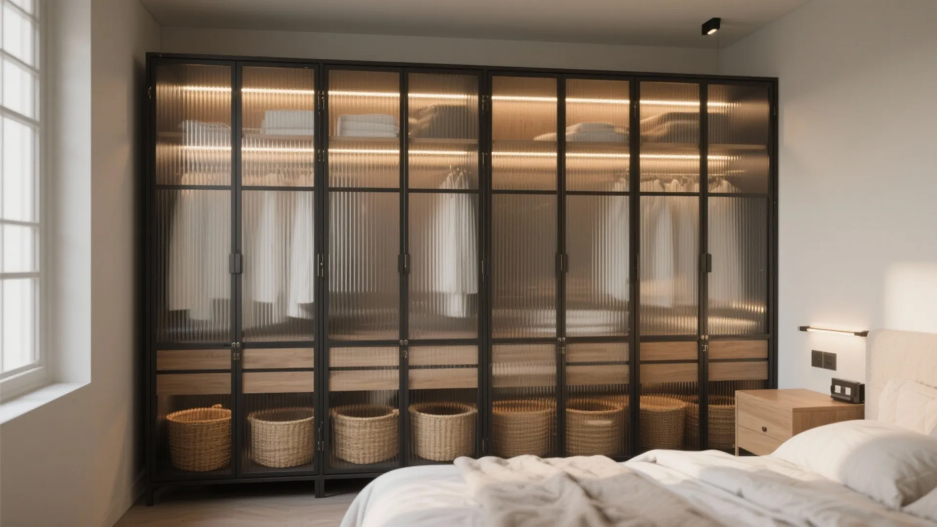 Open-Grid Iron Almirah with Glass Inserts