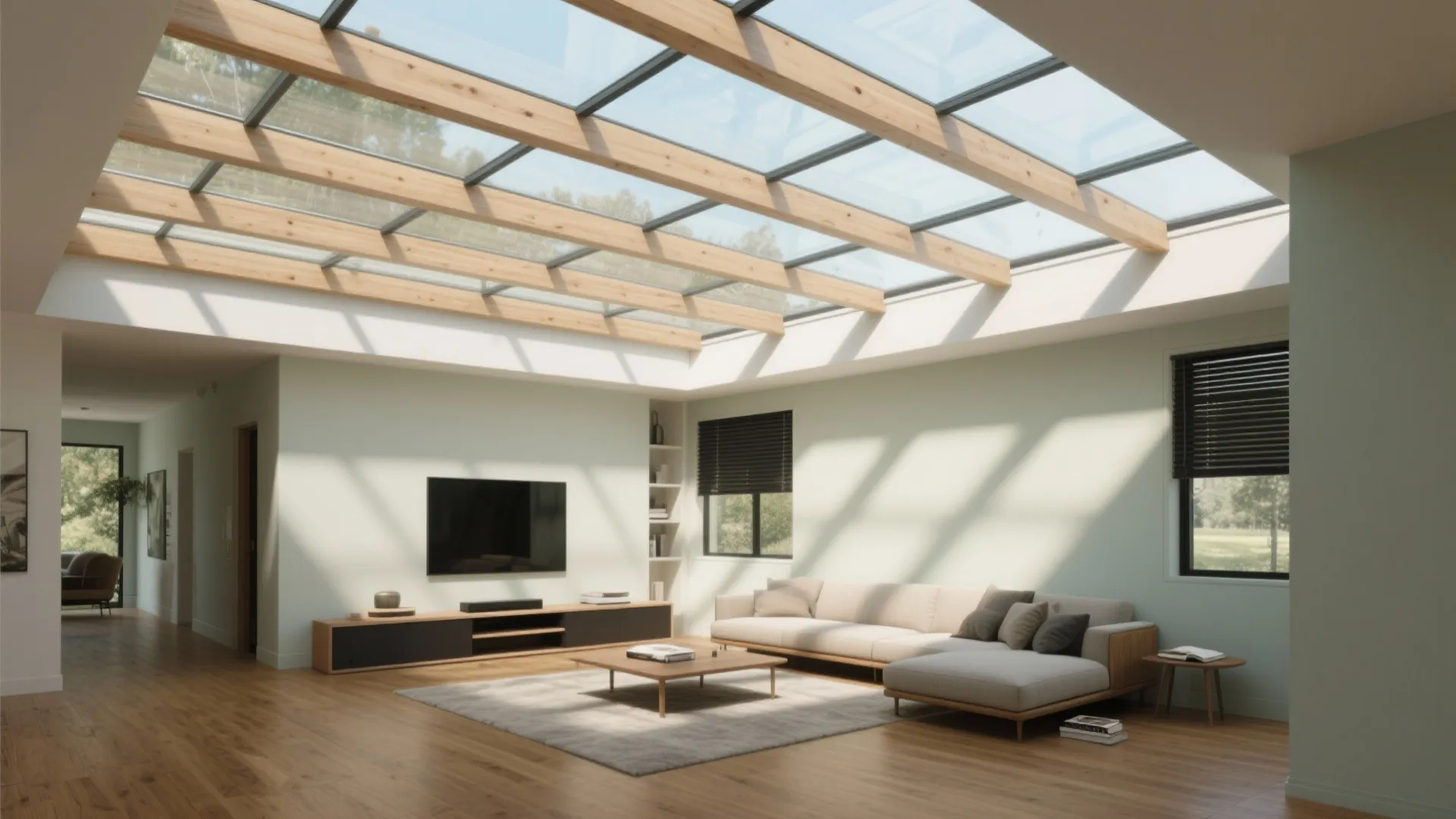 Grid or Beam-Expressed Glass Ceiling