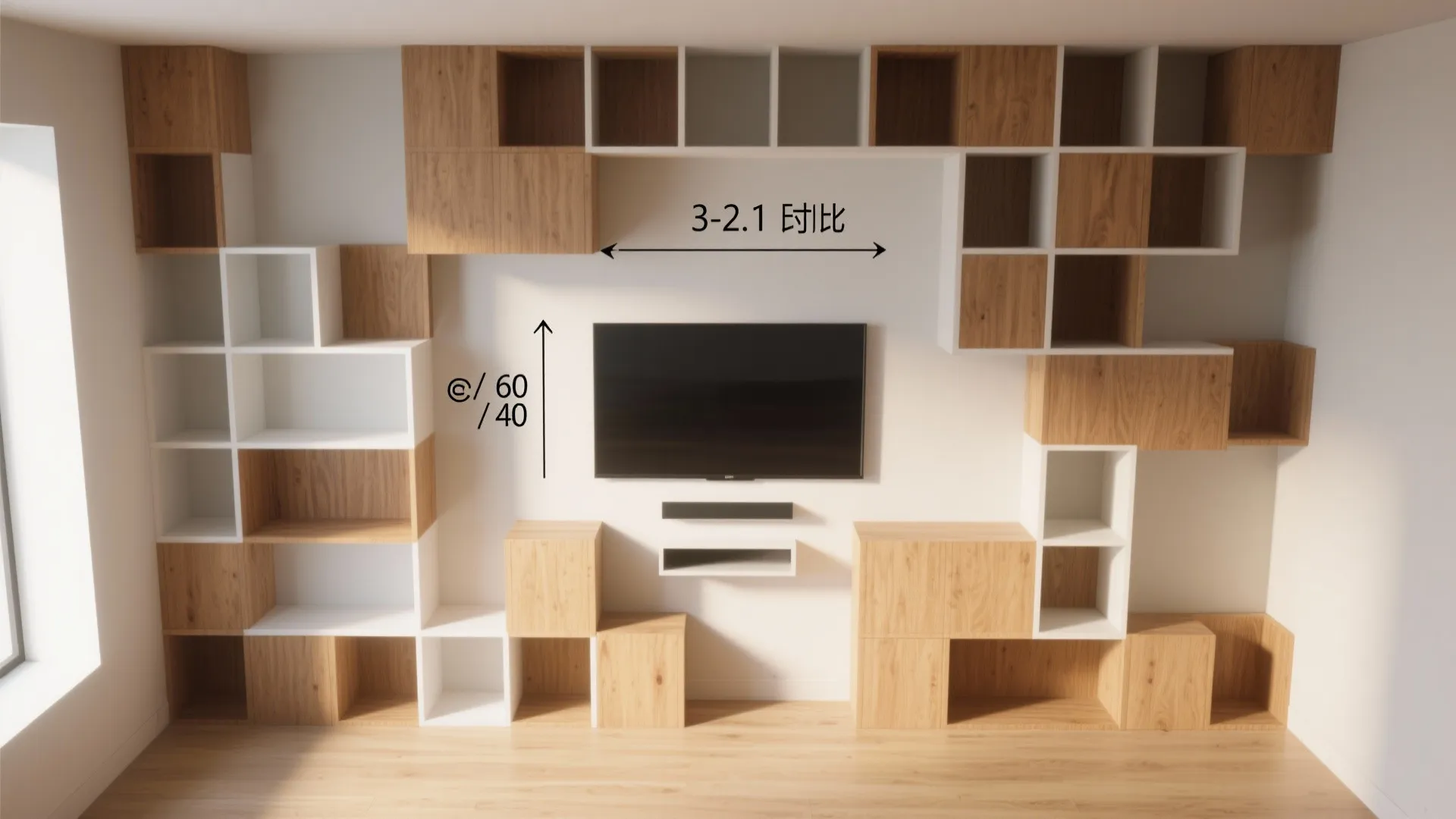Asymmetrical grid shelves