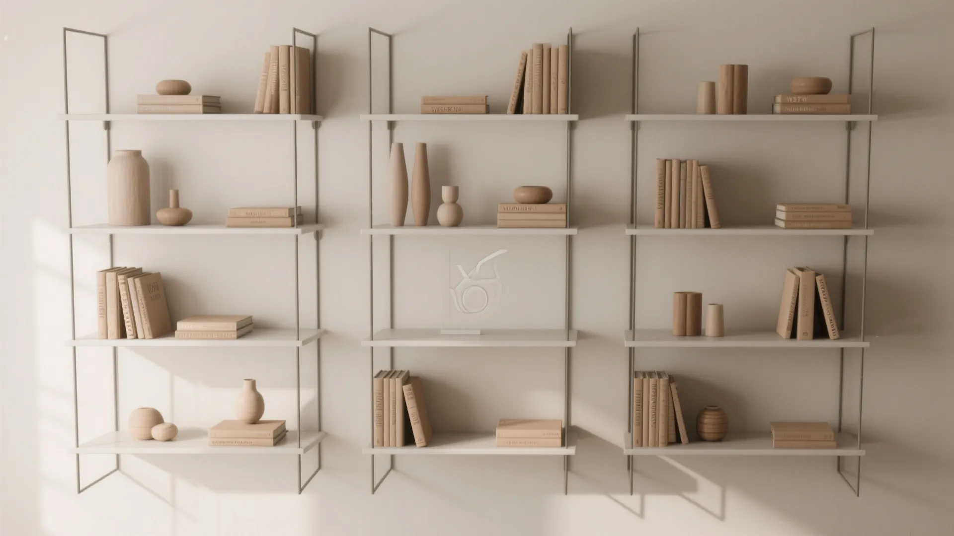 Grid-balanced shelf styling with visual rhythm