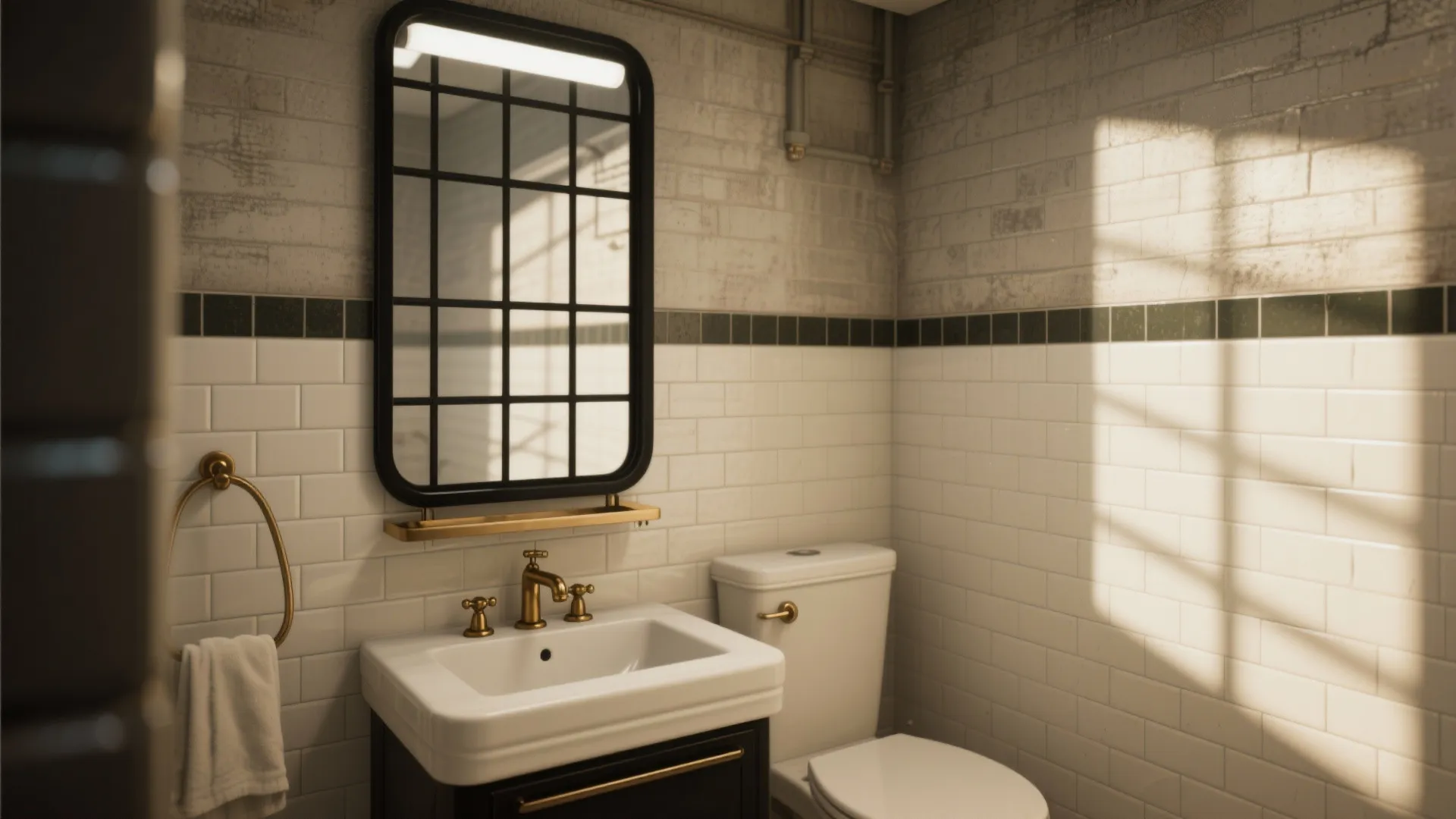 3. Grid-style mirror for industrial-chic charm