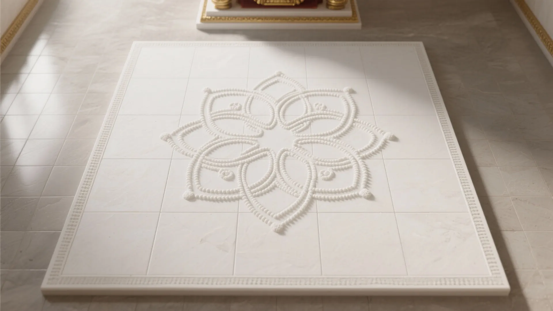 Symmetry-First Grid Kolam on Tile and Stone