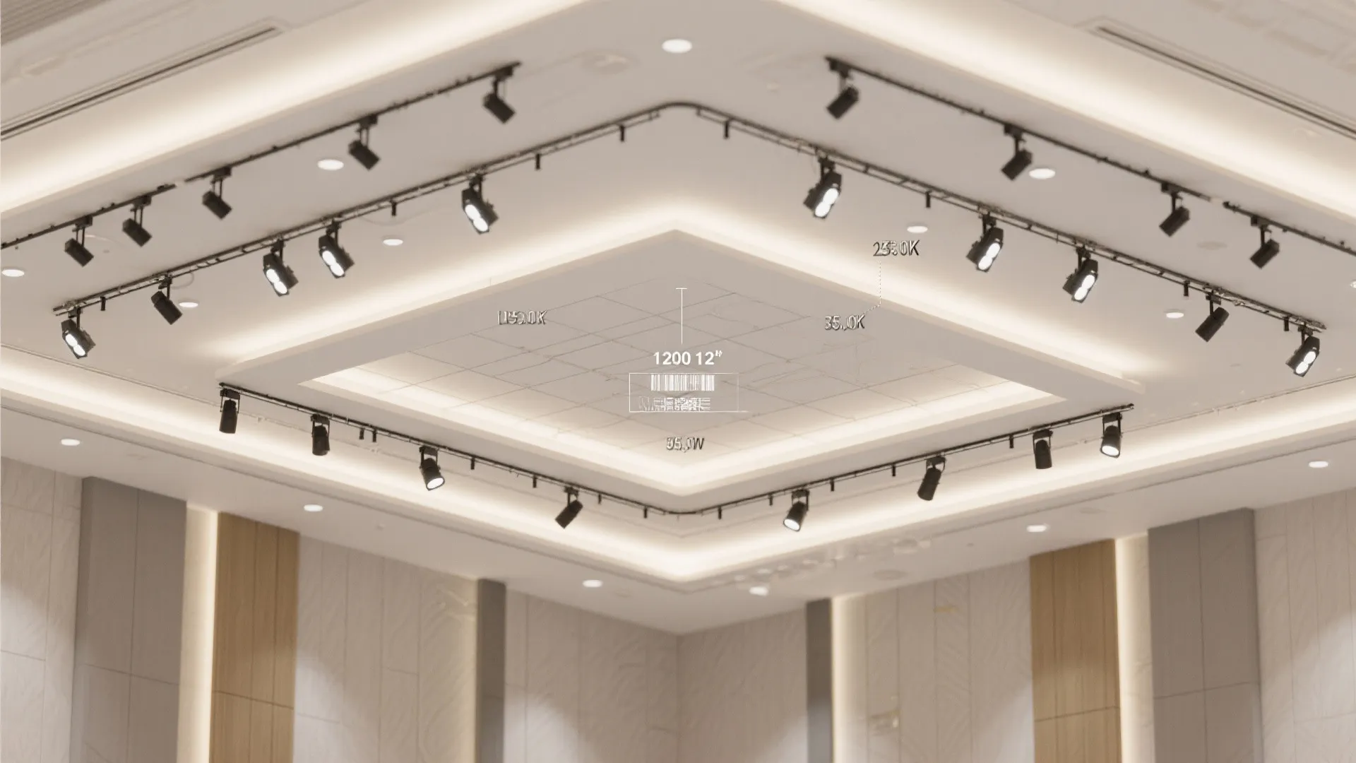 Minimalist lighting grid with warm dim