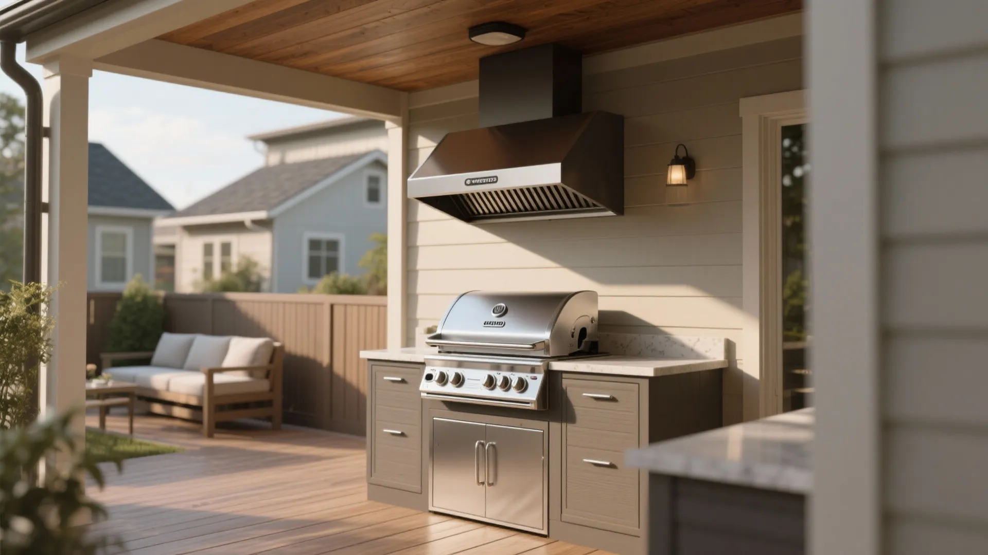 3. Compact grill with integrated rain hood