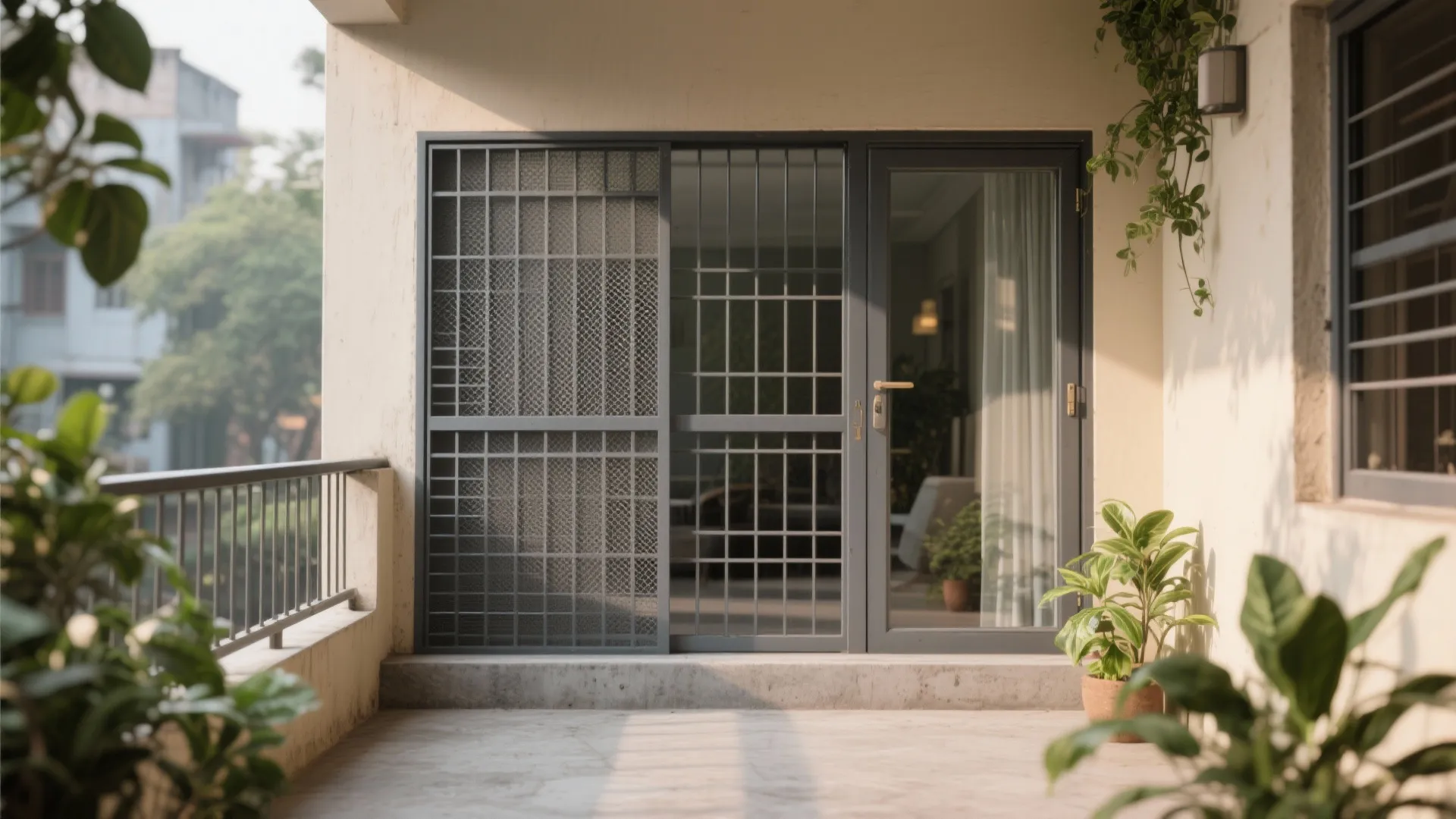 Layered Security: Grille + Glass Door for Safety and Breeze