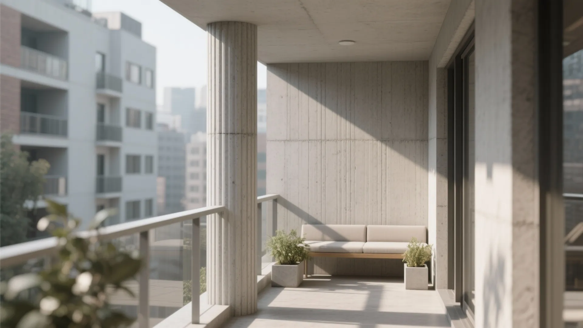 Textured Concrete Columns With Groove Lines