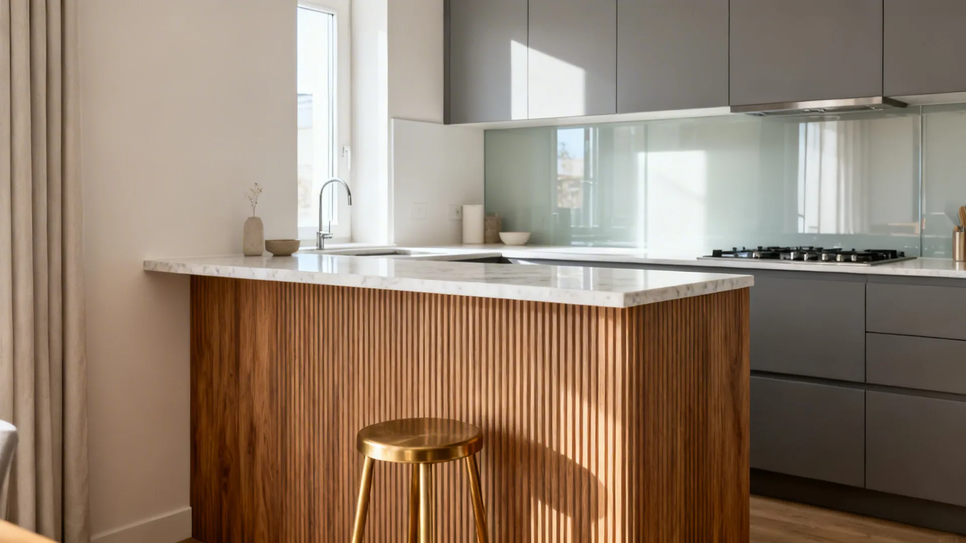 Grooved Wood Accents for Warmth and Zoning