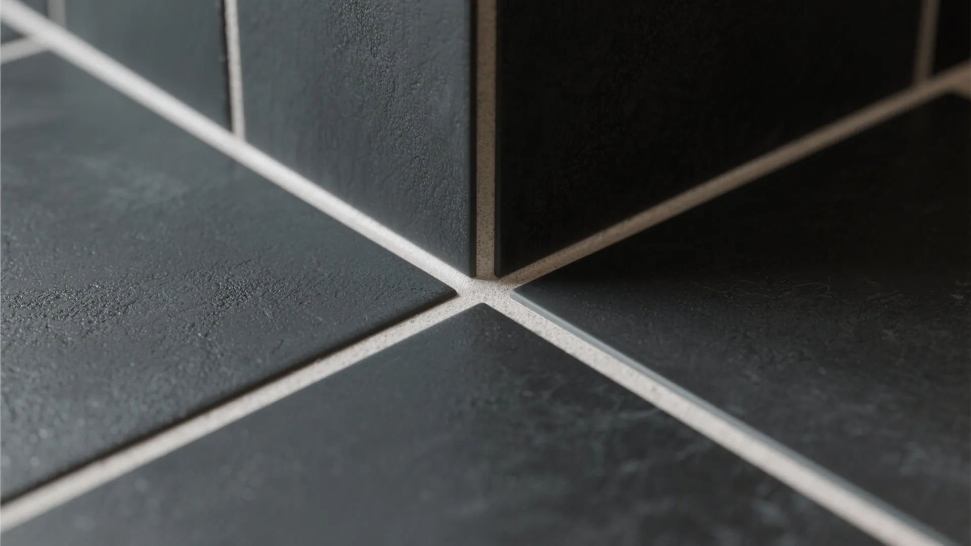 Matte Black Tiles with Light Grout