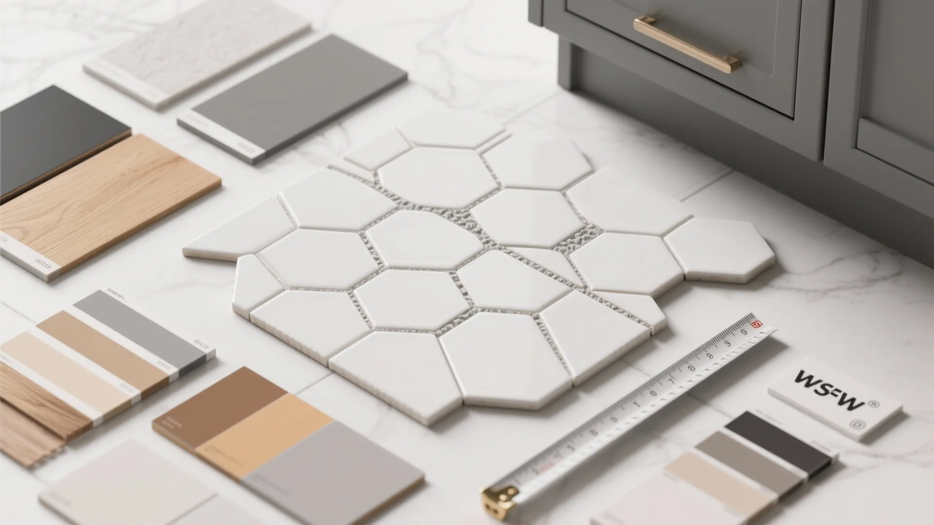 5: Create a minimalist focal wall using patterned grout lines