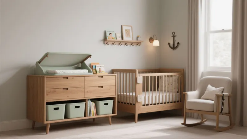 Calm Nursery Design with Wood and Mint Accent